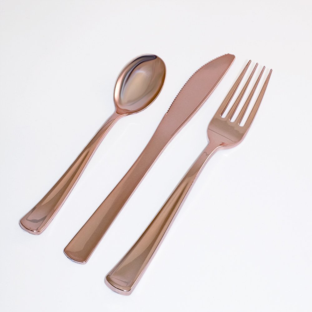 Premium Heavyweight Disposable Plastic Cutlery Set - 160-Piece Rose Gold Flatware Combo (80 Forks, 40 Spoons, 40 Knives) for Parties, Picnics, Catering & Events - Elegant Disposable Silverware Value Pack