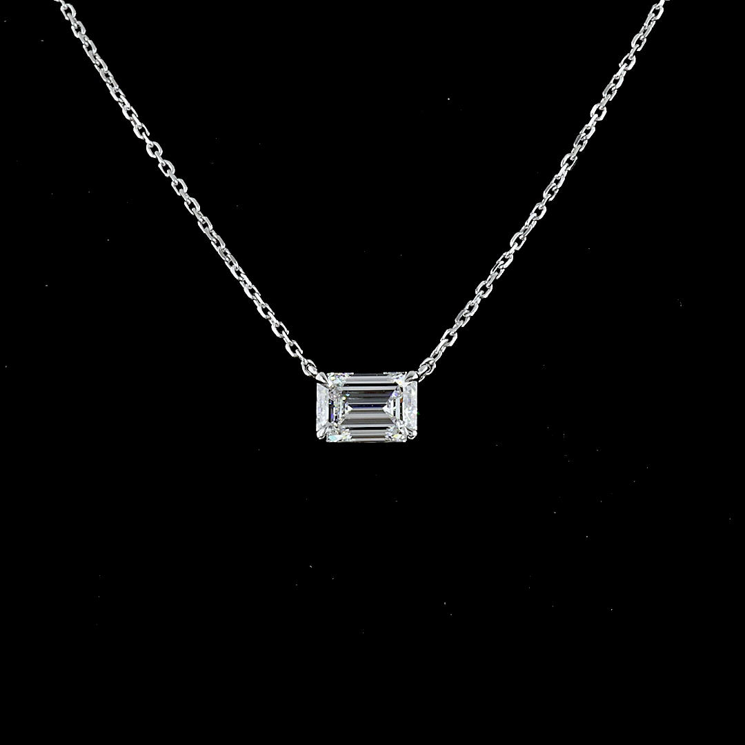 1 Carat Lab-Grown Emerald Cut Diamond Pendant in 14K White Gold - D Color VVS1 Clarity Solitaire Necklace for Women - Perfect for Weddings, Anniversaries & Special Occasions