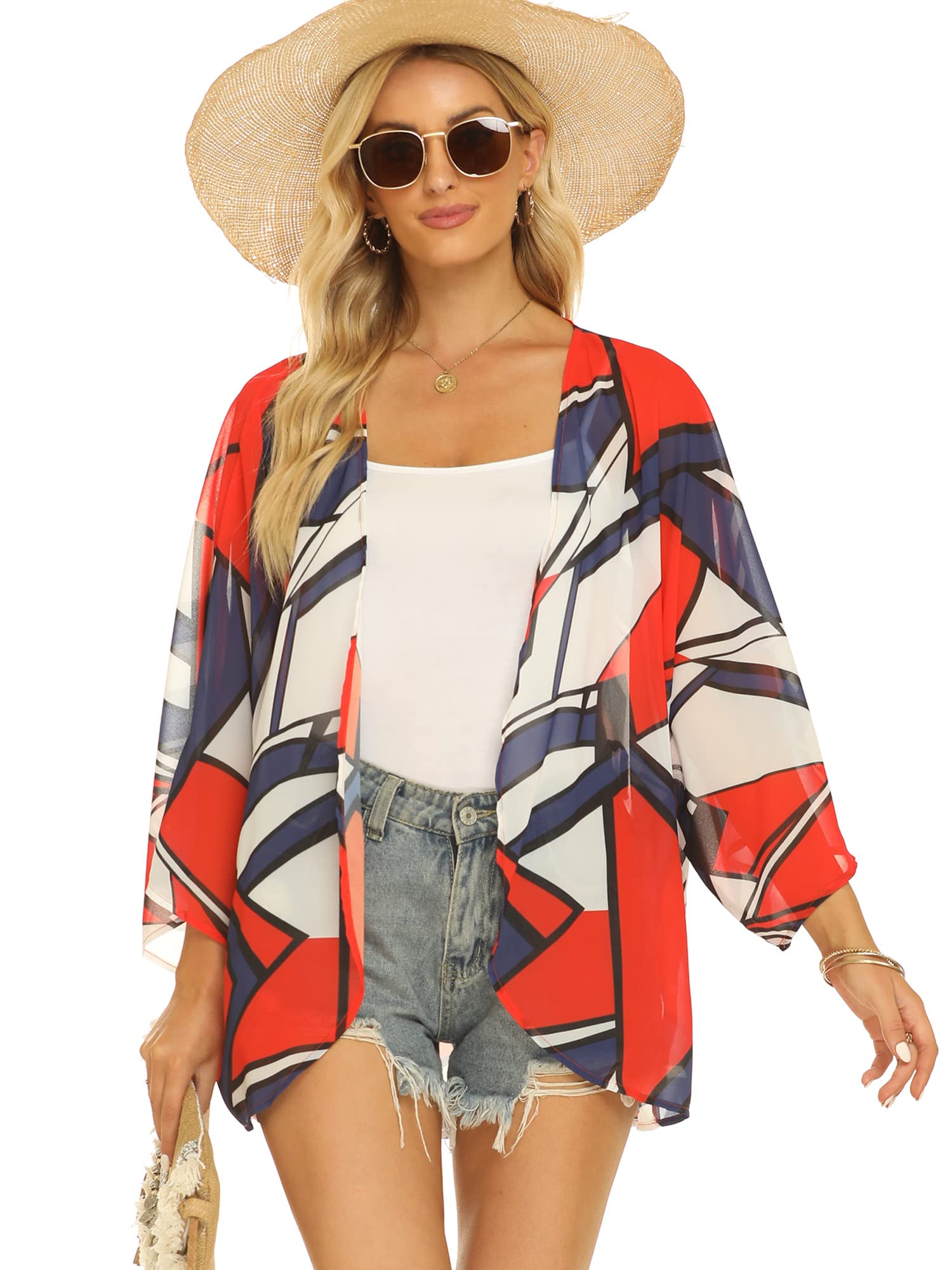Chunoy Women's Summer Kimono Cardigan - Lightweight Chiffon Loose Beach Cover Up Tops for Vacation, Pool Party & Boho Outfit