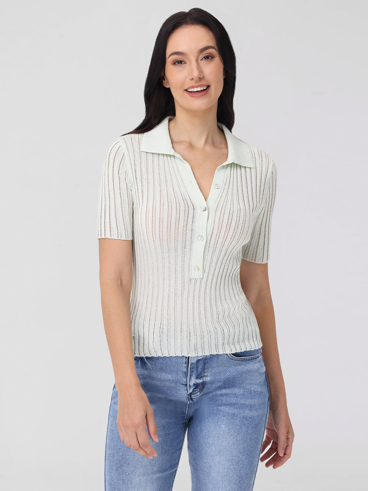 Johnny Collar Ribbed Top for Women - Stylish & Comfortable Knit Shirt for Casual Wear & Layering | Perfect for Office, Date Night & Everyday Outfits
