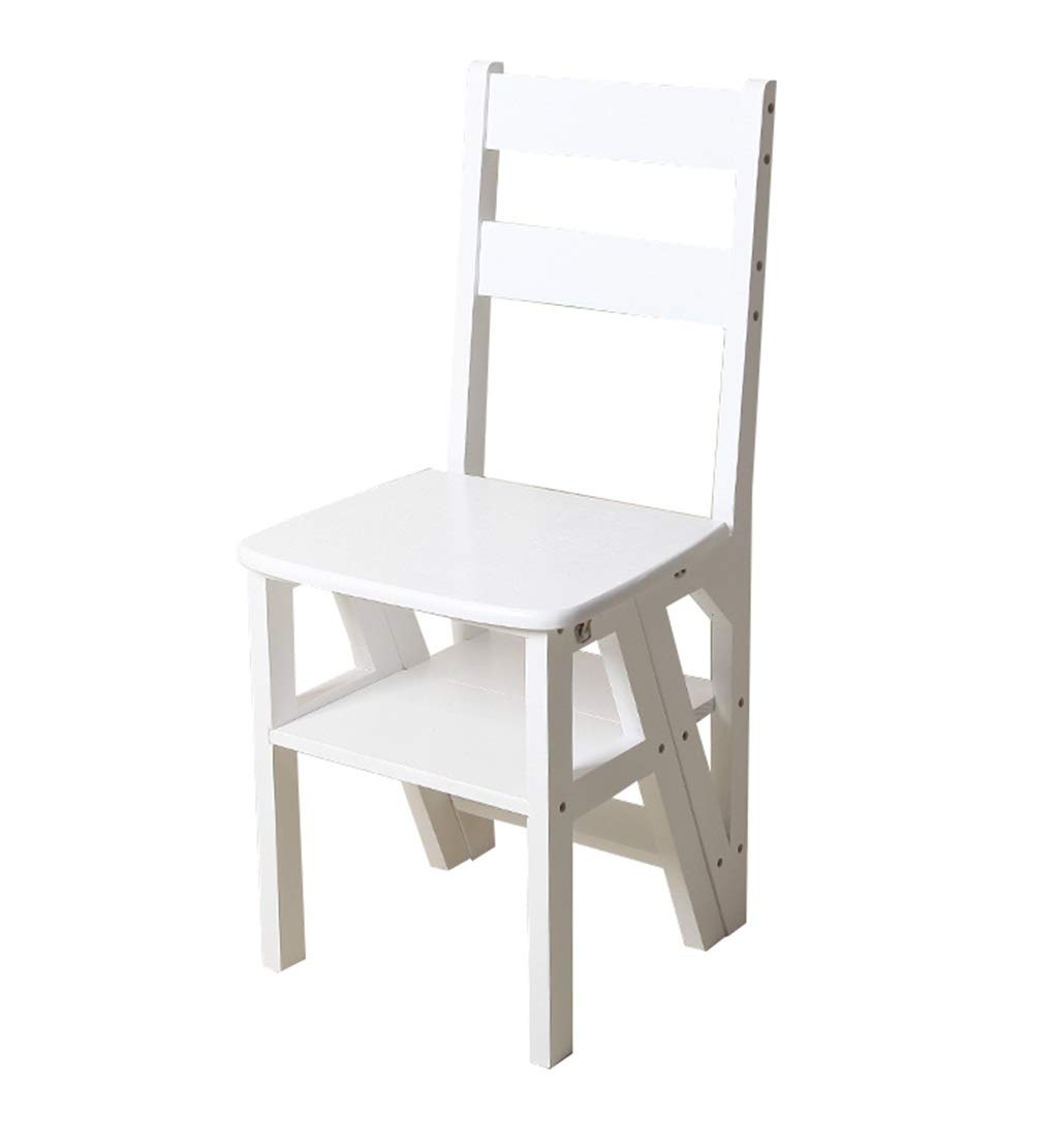 Wooden Folding Step Stool Ladder - 4 Step Stairway Chair with 150kg Weight Capacity - Multi-Functional Home Library Step Stool (White) - Perfect for Reaching High Shelves, Kids' Climbing Aid & Bathroom Step Stool