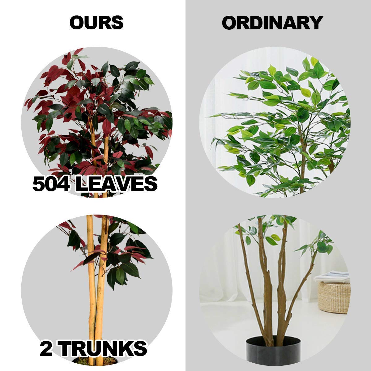 COSTWAY 4Ft Artificial Ficus Tree in Pot - Fake Green & Red Potted Plant for Home, Office, Lobby Decor - Perfect for Living Room, Bedroom, or Reception Area Decoration
