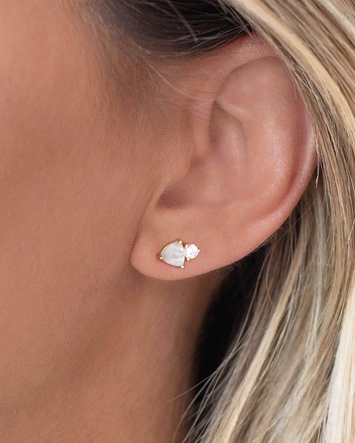 Moonstone Duo Stud Earrings - Dainty & Elegant Jewelry for Women - Perfect for Everyday Wear, Date Nights & Special Occasions
