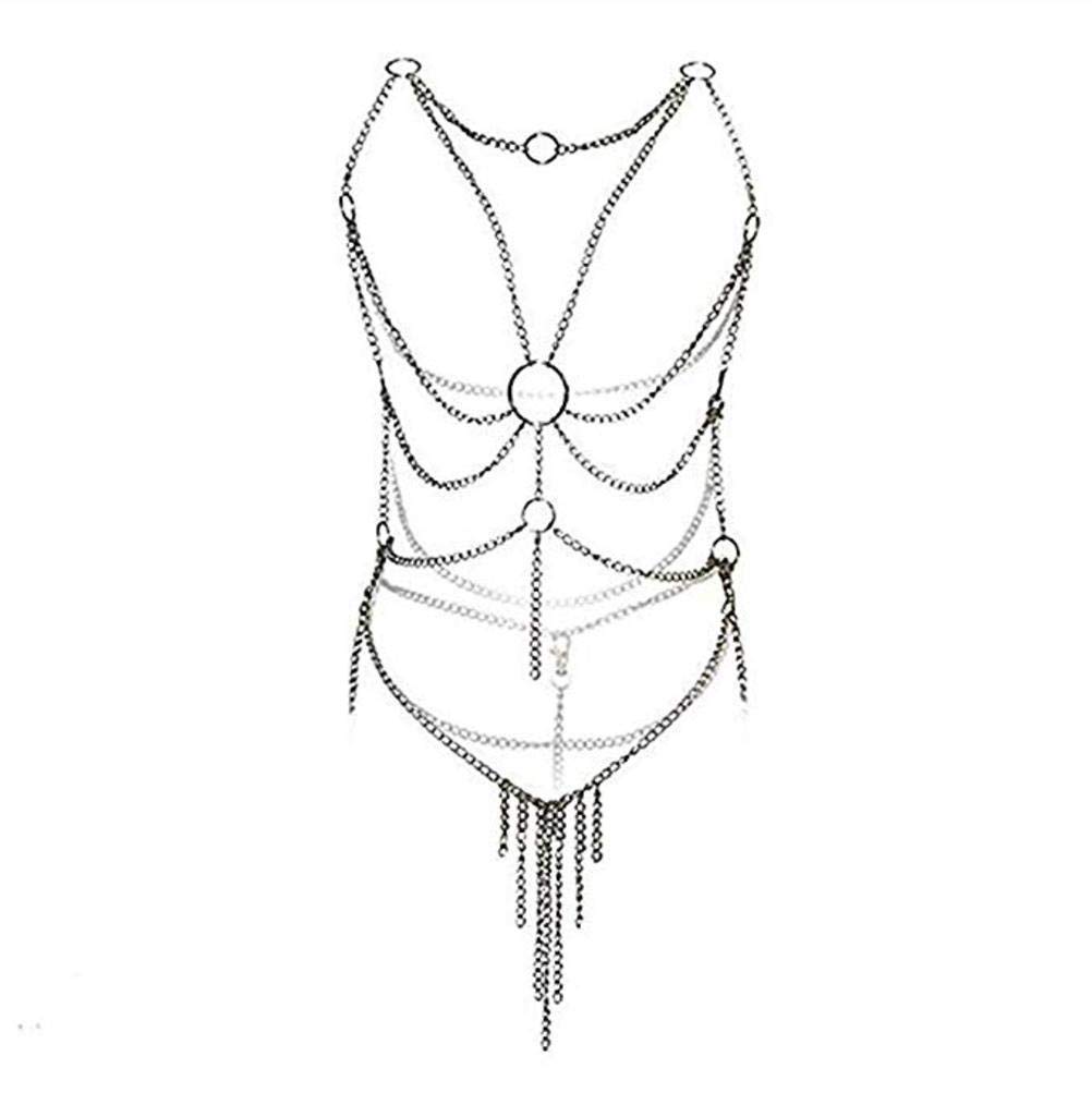 Sexy Women's Tassel Body Chain Harness - Metal Cross Design Lingerie Set for Boudoir, Bachelorette Parties & Romantic Nights