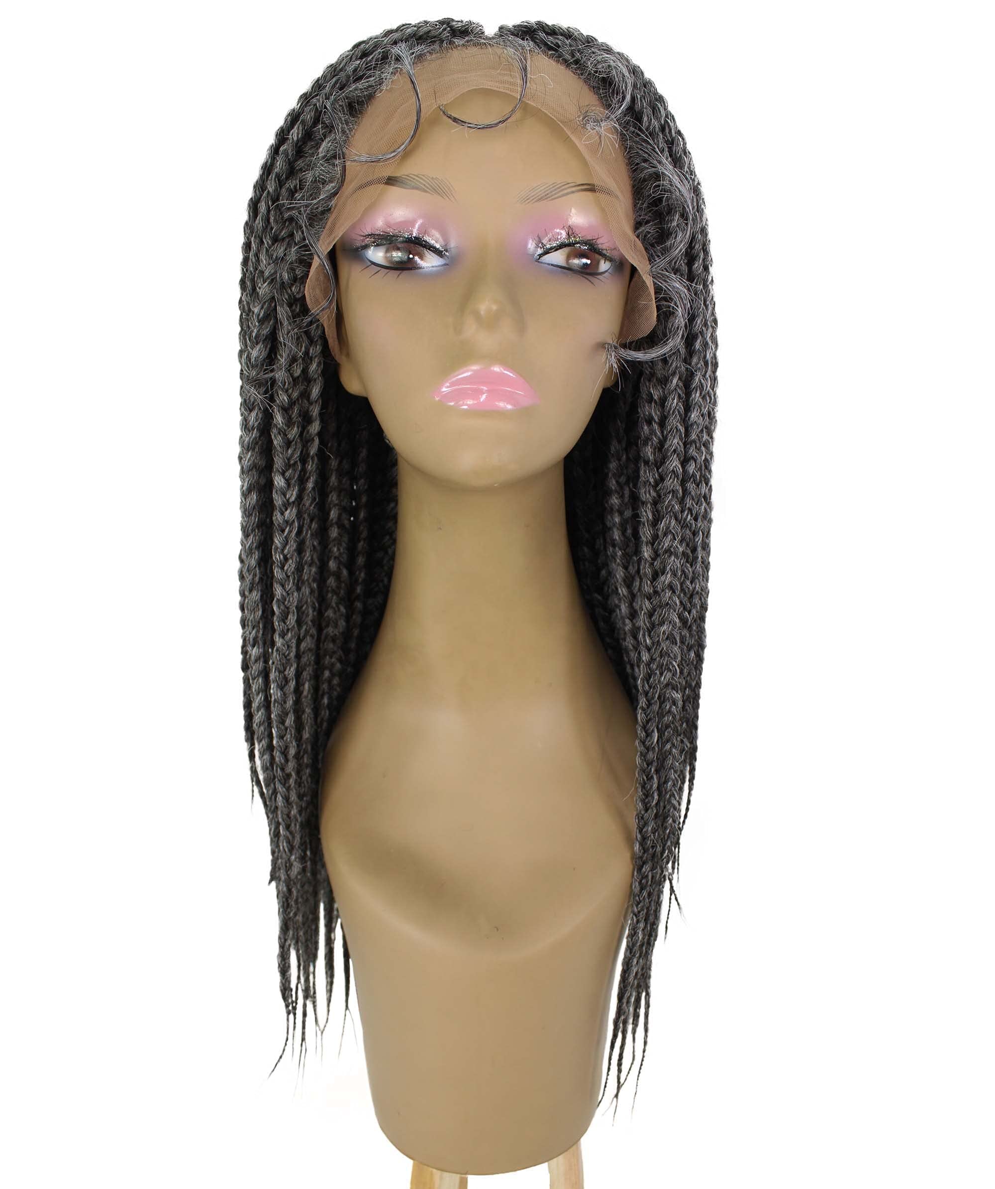 Uyai Straight 23 Inch 4X4 Hand-Tied Lace Braided Wig - Heat Resistant Synthetic Hair - 20+ Natural & Dip Dyed Colors (#44 Charcoal Grey) - Perfect for Cosplay, Daily Wear & Protective Styling