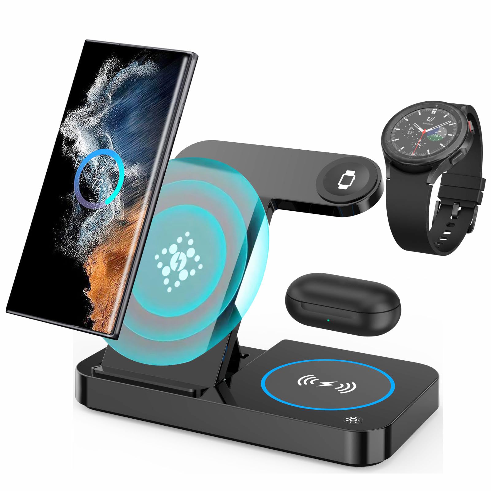 3-in-1 Foldable Fast Wireless Charging Station for Samsung Galaxy Z Flip 5/4, Z Fold 5/4, S24/S23/S22 Ultra, Watch 6/5/4 & Buds - Multi-Device Charger Stand for Home, Office & Travel