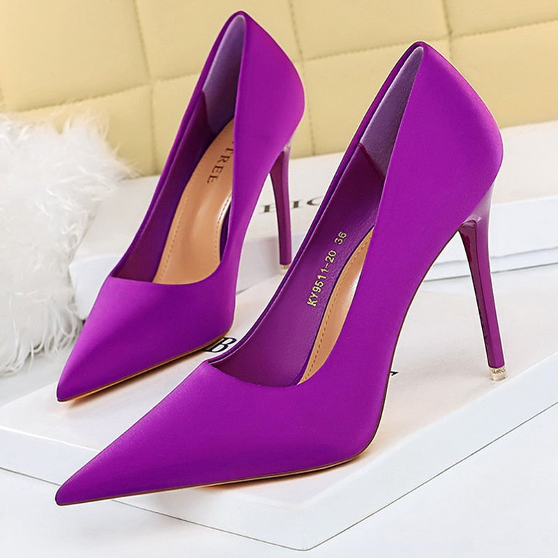 BIGTREE Women's Satin High Heel Pumps - 2024 New Purple Stiletto Heels for Party & Evening Wear - Luxury Fashion Shoes for Women - Perfect for Weddings, Prom & Special Occasions
