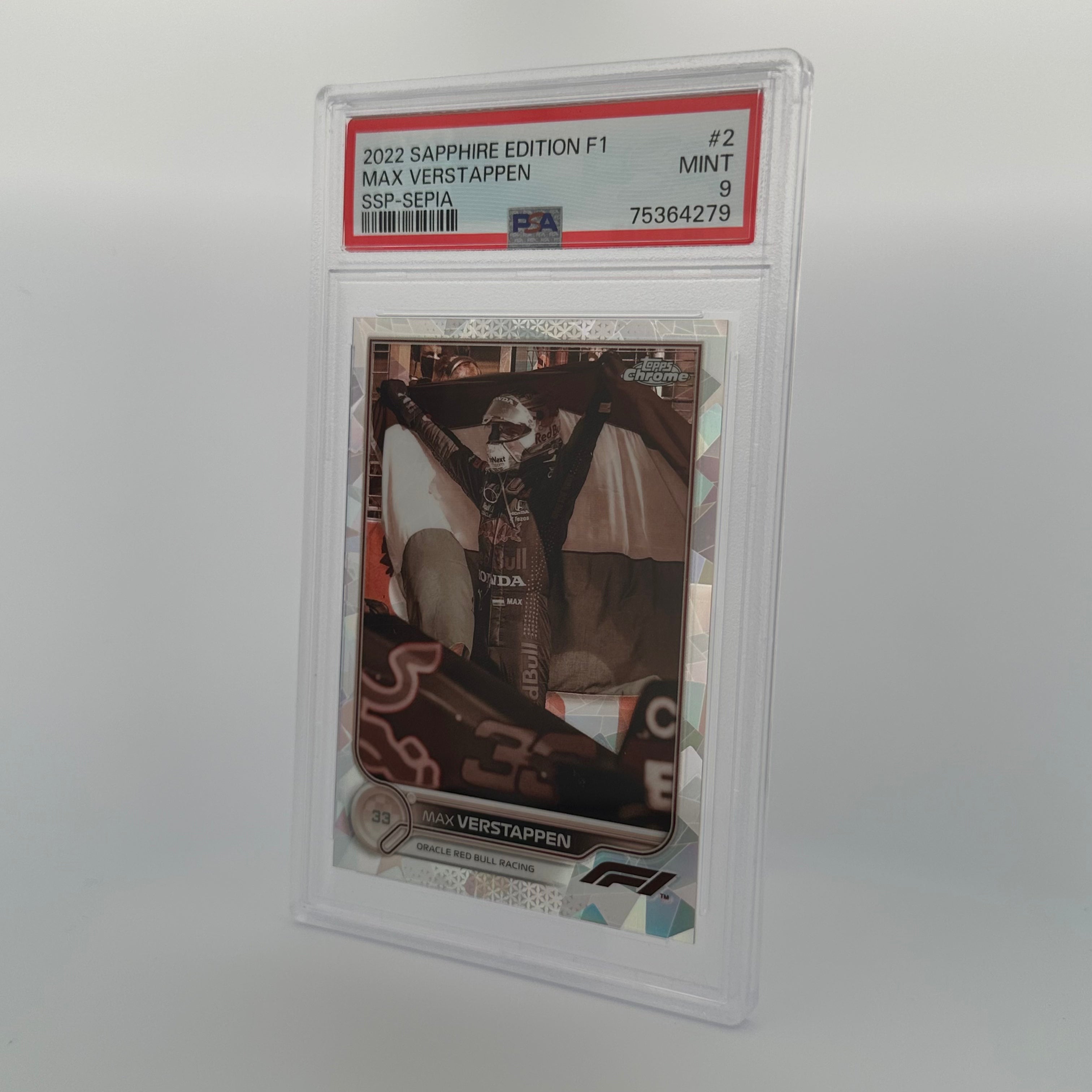 PSA 9 Graded 055/100 Max Verstappen #2 Sapphire Edition SSP Sepia - Rare Collectible Trading Card for F1 Fans & Sports Memorabilia Collectors