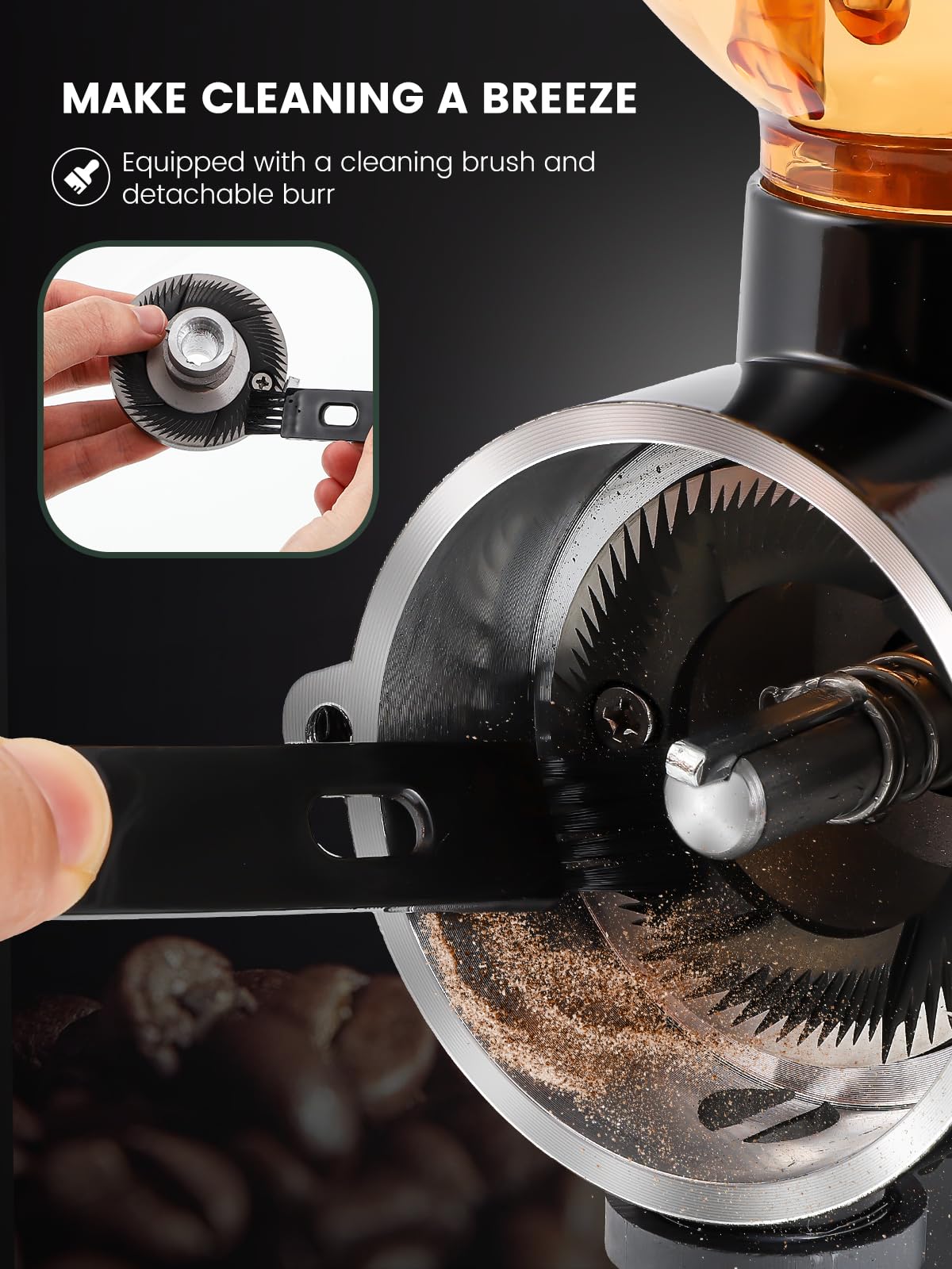 Premium Electric Stainless Steel Coffee Grinder with 8 Adjustable Grind Settings - Flat Burr Mill for Espresso, French Press & Drip Coffee - Perfect for Home & Office Use - Black