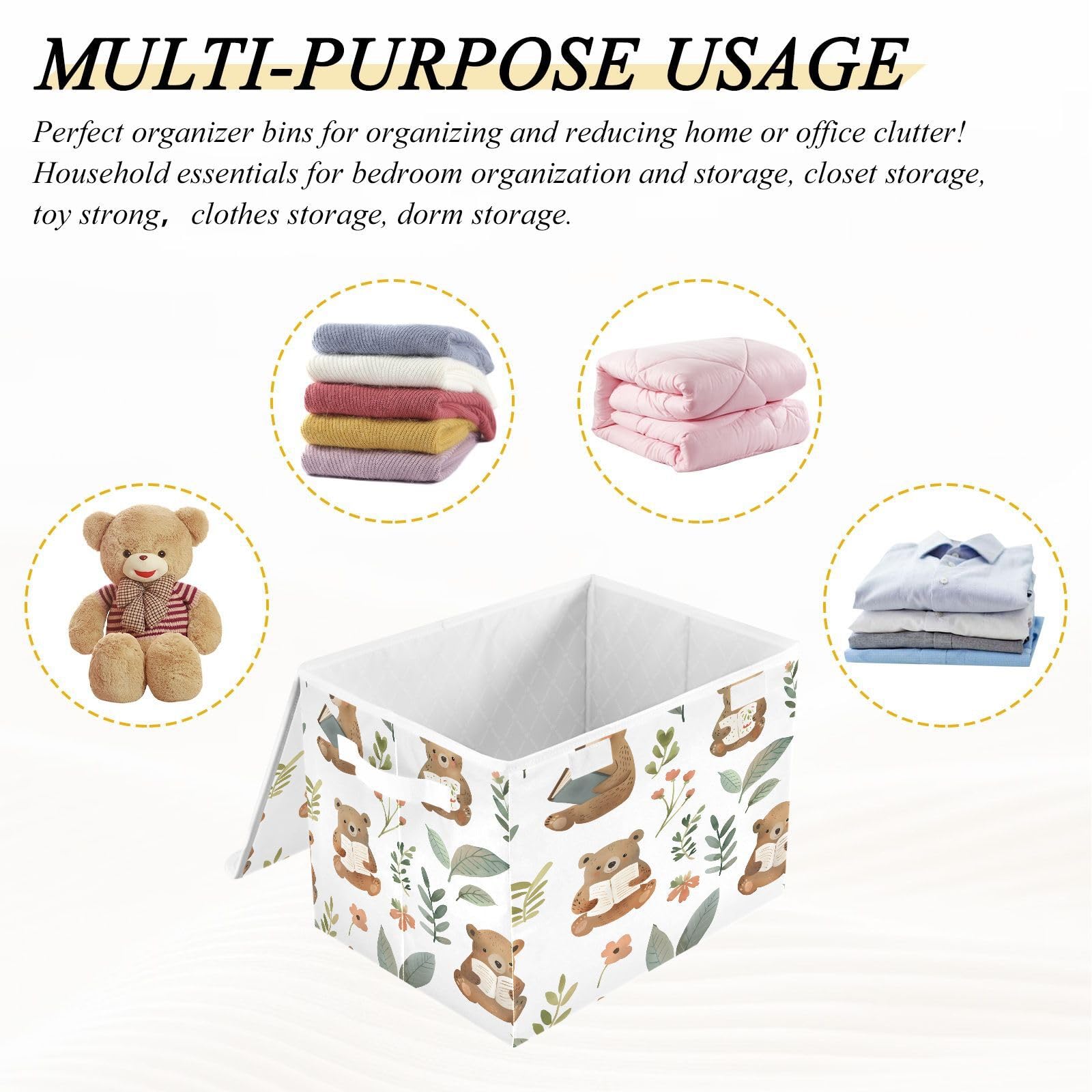 Foldable Fabric Storage Bins with Lids - Collapsible Organizer Boxes for Home, Bedroom, Closet & Office - Perfect for Books, Toys, Blankets & Seasonal Items Storage