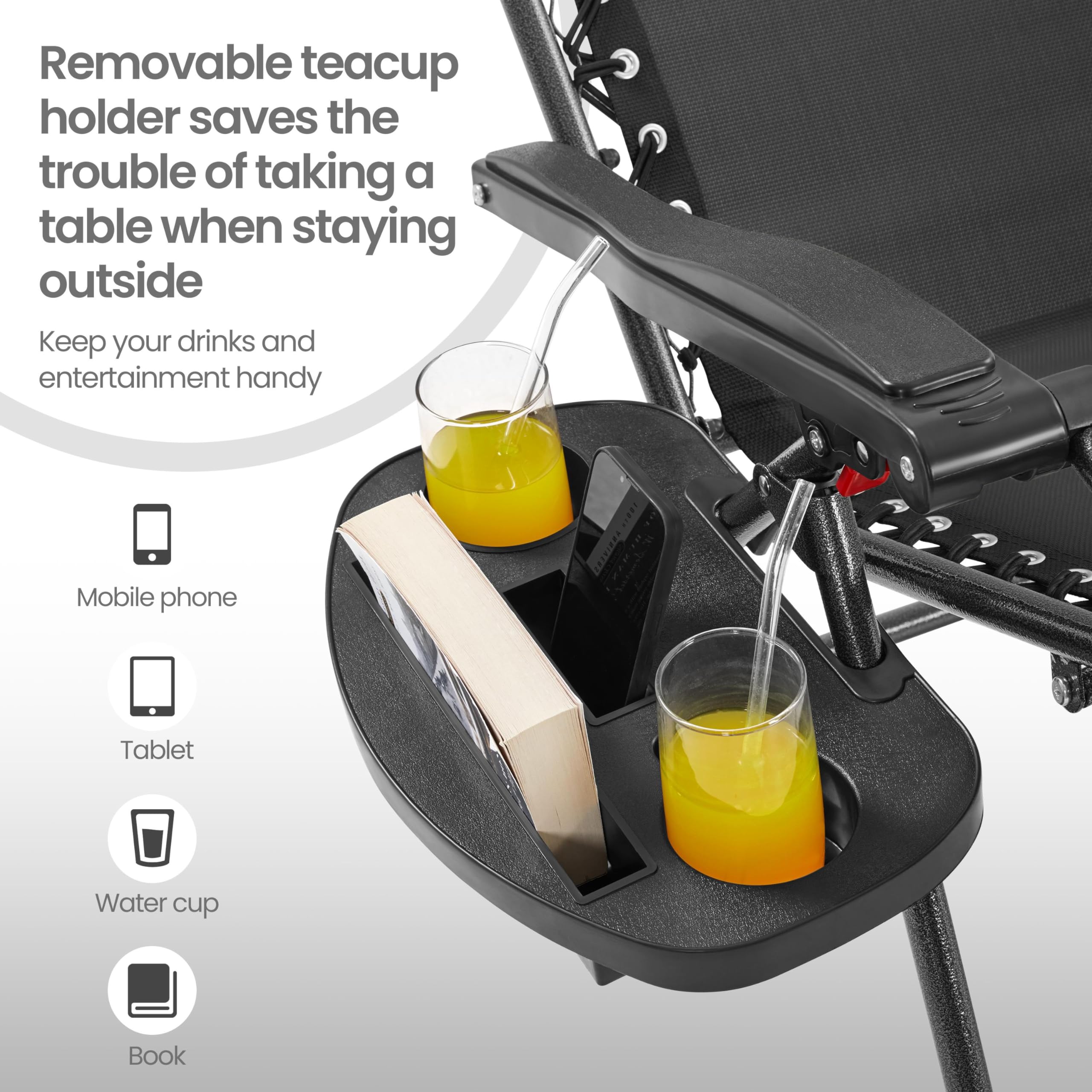 Yaheetech 29 Inch Zero Gravity Chair with Pillow, Cup Holder & Carry Strap - Adjustable Foldable Reclining Lounge Chair for Outdoor, Patio, Lawn, Poolside, Beach - Black (1 Pack) - Perfect for Relaxing, Sunbathing and Backyard Lounging