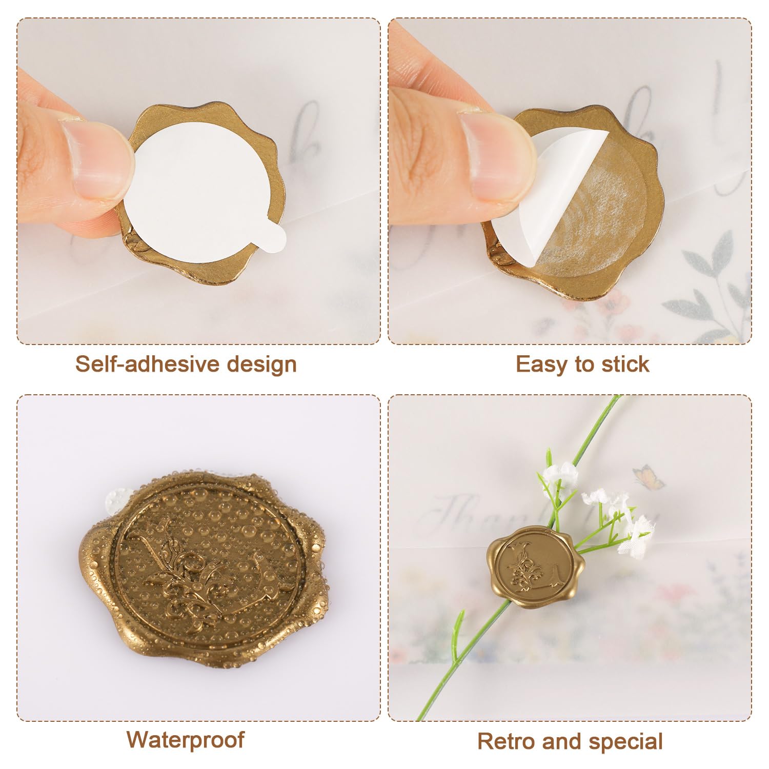 50pcs Self-Adhesive Gold Alphabet Wax Seal Stickers for Wedding Invitations, Christmas Cards & Envelopes - Elegant Letter Seals for DIY Crafts, Party Decorations and Special Occasions