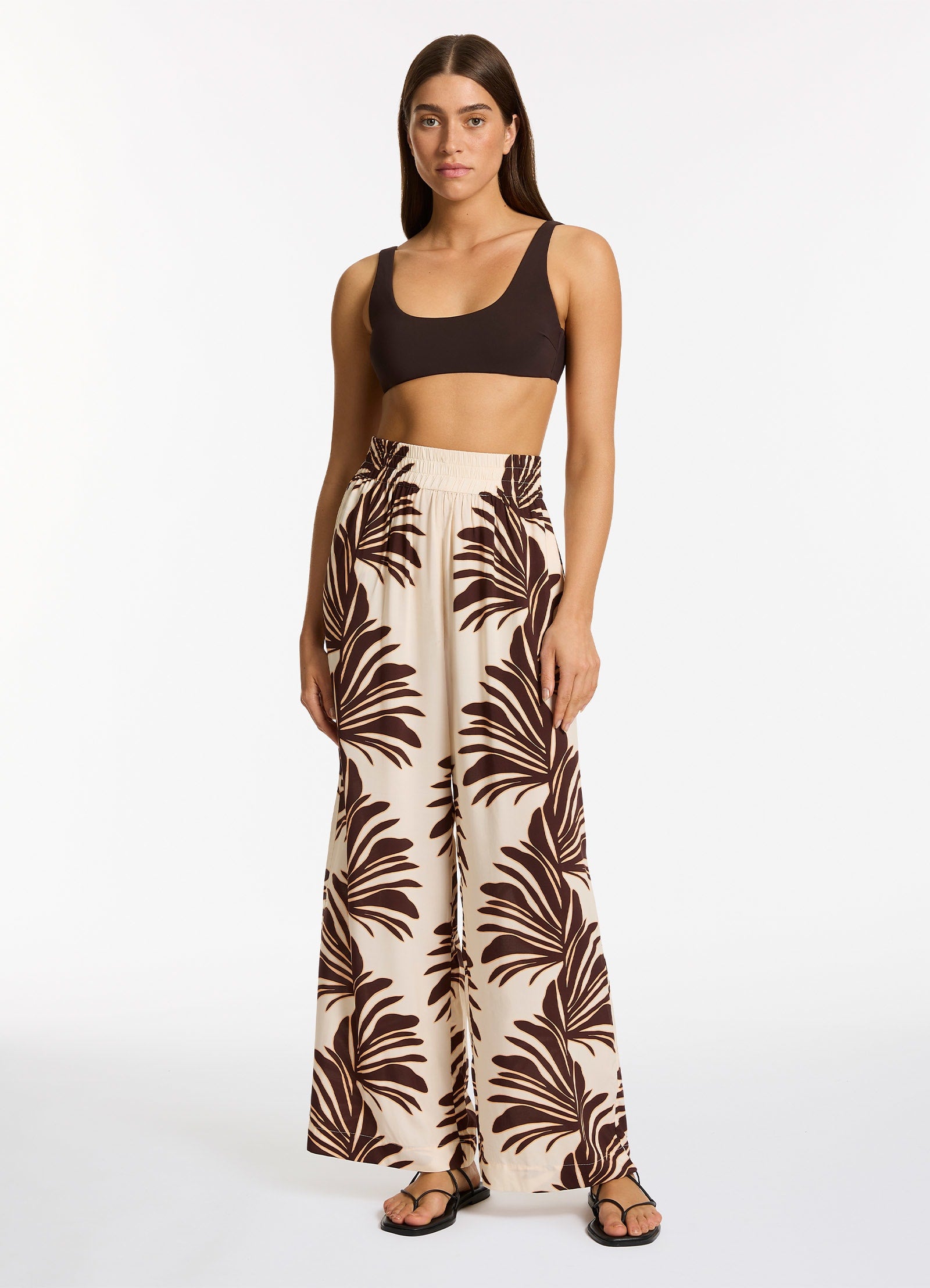 Dahlia Palm Wide Leg Pants for Women - Soft Cream High Waisted Linen Pants - Perfect for Summer, Beach, and Casual Outings