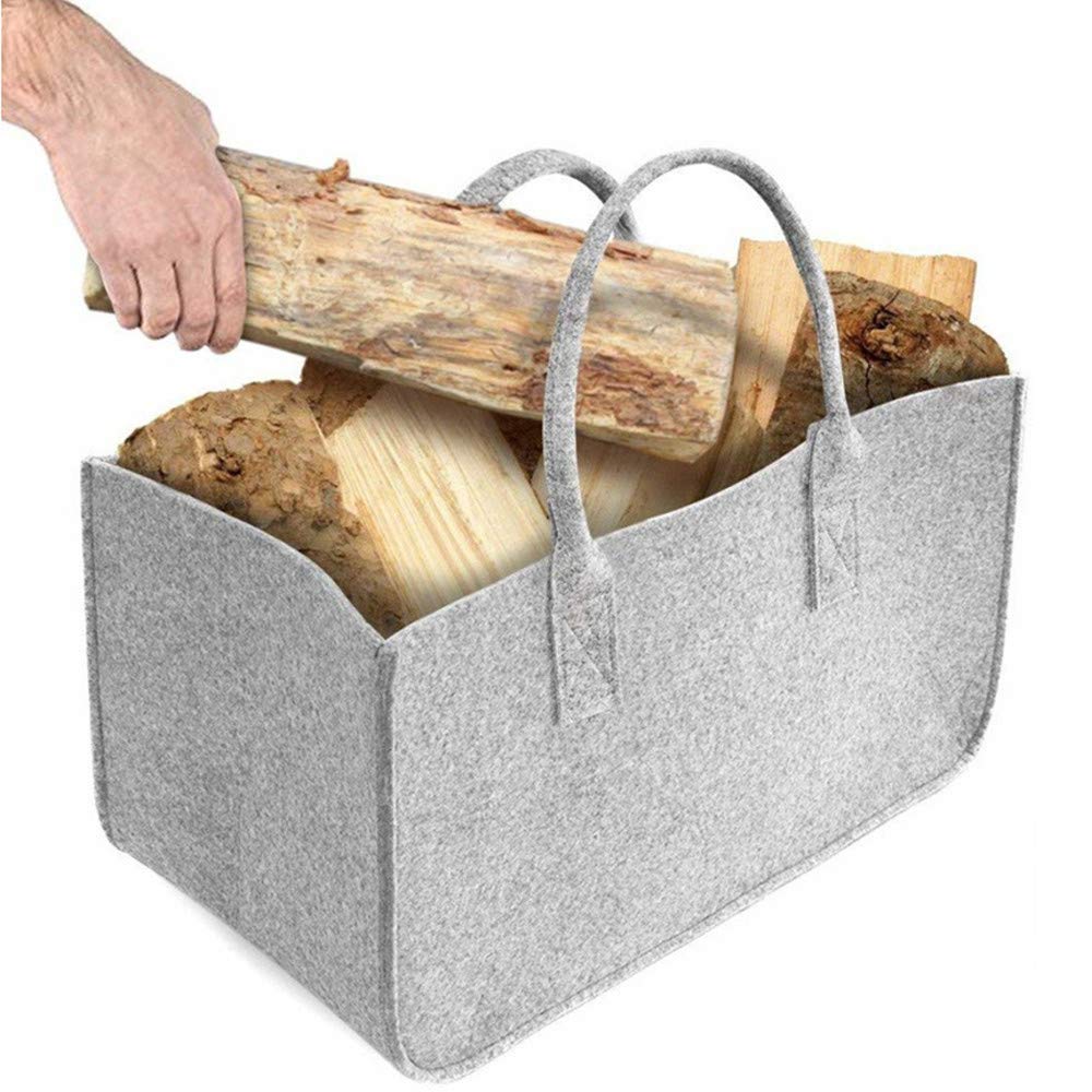 NUHUi Firewood Carrier Log Tote Bag - Heavy Duty Firewood Basket for Fireplace, Camping & Outdoor Use - Portable Wood Holder with Handles - Ideal for Firewood Storage, Camping Trips & Backyard Fire Pits (Grey)