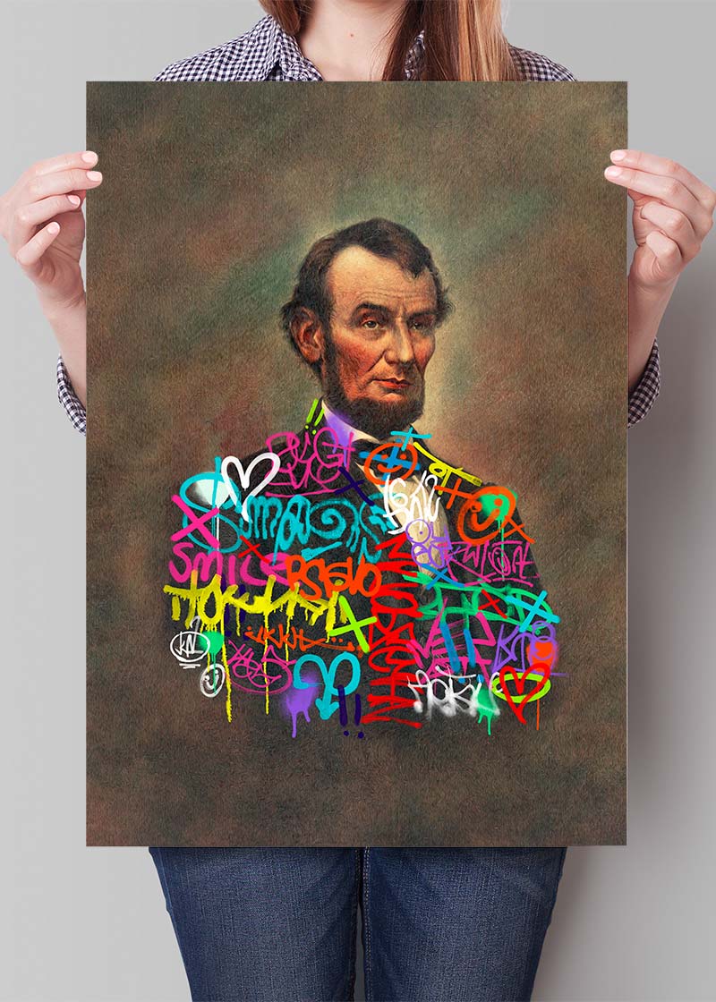 Abraham Lincoln Graffiti Jacket Print - Stylish Vintage Graphic Hoodie for Men & Women - Perfect for Streetwear, Urban Fashion & Political History Enthusiasts