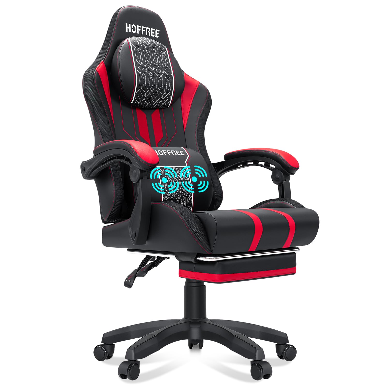 HOFFREE Ergonomic Gaming Chair with Adjustable Footrest & Lumbar Massage - Heavy Duty 400lb Capacity Big and Tall Computer Chair for Adults (Red/Black) - Perfect for PC Gaming, Office Work & Home Theater Relaxation