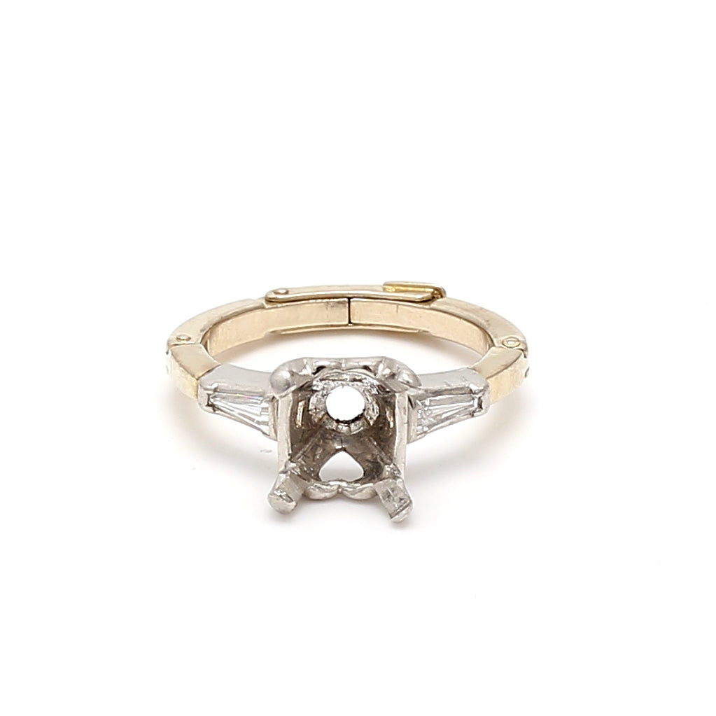 0.10 Carat Tapered Baguette Diamond 14K Two-Tone Gold Semi Mount Ring - Elegant Wedding Band, Engagement Ring Setting for Bridal Jewelry & Special Occasions