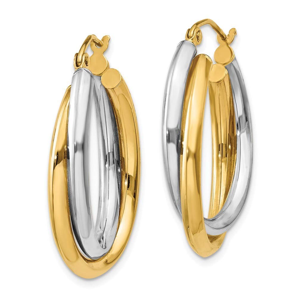 14K Two-Tone Gold Polished Double Oval Hoop Earrings - 6mm Width | Elegant Everyday Jewelry for Women, Perfect for Work, Date Night & Special Occasions
