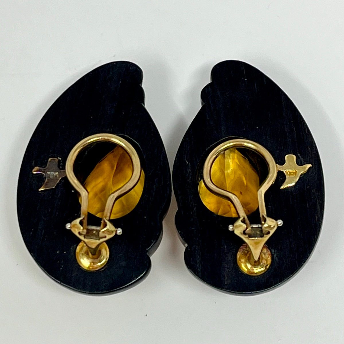 18K Gold and Ebony Earclips with Citrine - Susan Berman Luxury Jewelry for Women | Perfect for Parties, Weddings & Special Occasions