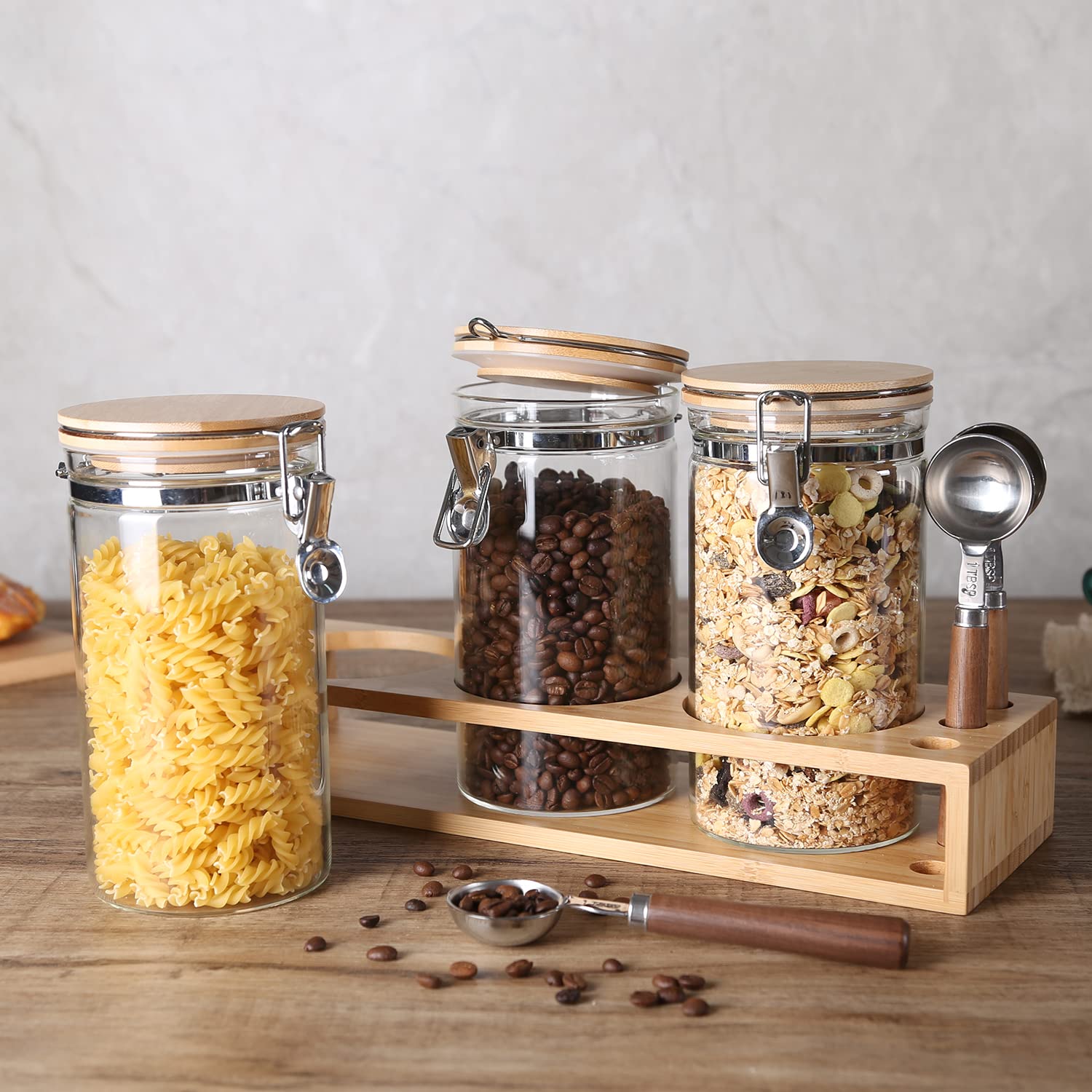 KKC Airtight Glass Coffee Storage Canister with Scoop - 40oz Sealed Jar for Coffee Beans, Ground Coffee, Loose Leaf Tea, Matcha & Sugar - Perfect for Coffee Bars, Kitchen Pantry & Home Organization