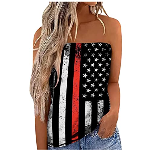 4th of July Tops for Women - Casual Strapless Bandeau Tank Top, Printed Vest & Off Shoulder Blouses - Cute Summer Tops for Parties, BBQ & Beach Outfits