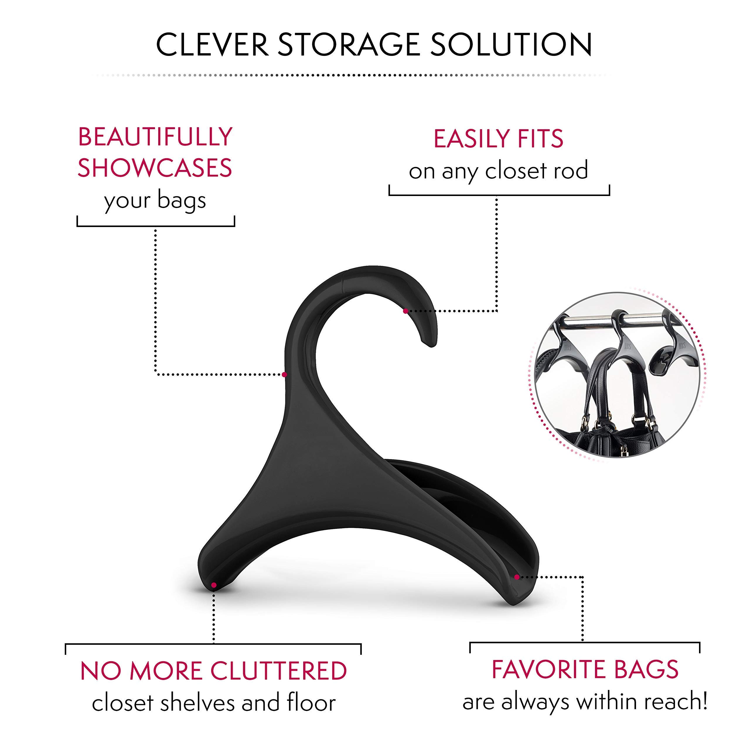 Premium Purse Hanger for Closet - Space Saving Handbag Organizer Hook for Purses, Totes & Bags | Protects Bag Shape & Maximizes Storage | Ideal for Bedroom, Walk-in Closet & Dorm Organization (Black Plastic, 1-Pack)