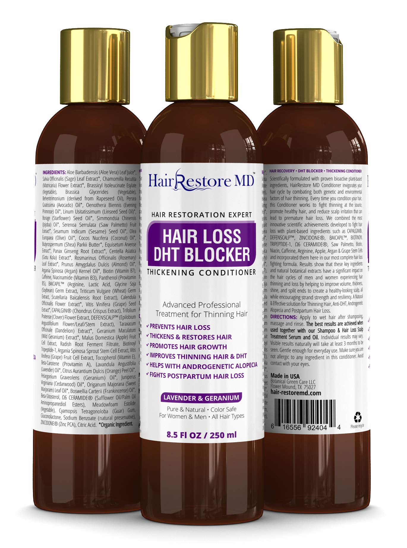 DHT Blocker Hair Growth Conditioner with Biotin & Caffeine - Lavender & Geranium Scent for Thinning Hair Treatment | Hair Loss Prevention & Thickening Solution for Fine Hair | Perfect for Daily Hair Care Routine & Scalp Nourishment