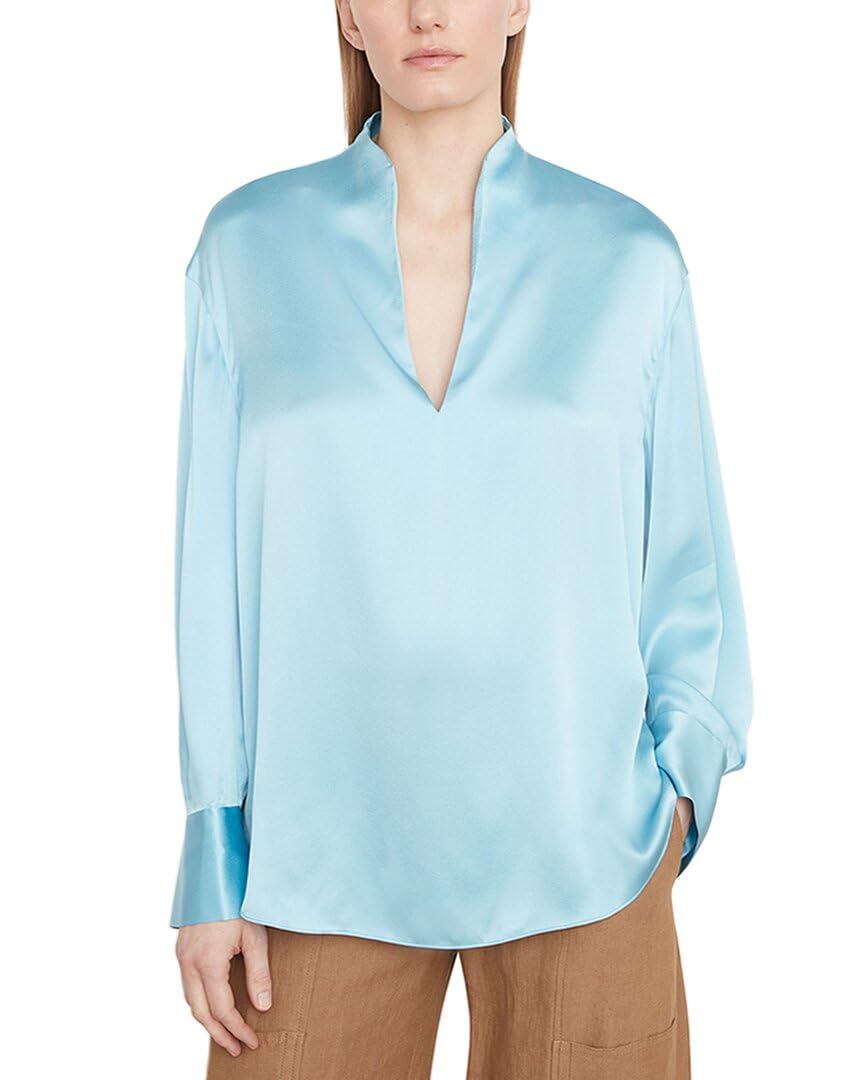 Vince Women's Long Sleeve Slit Neck Blouse - Elegant Office Wear & Casual Tops for Women | Perfect for Work, Date Night & Special Occasions