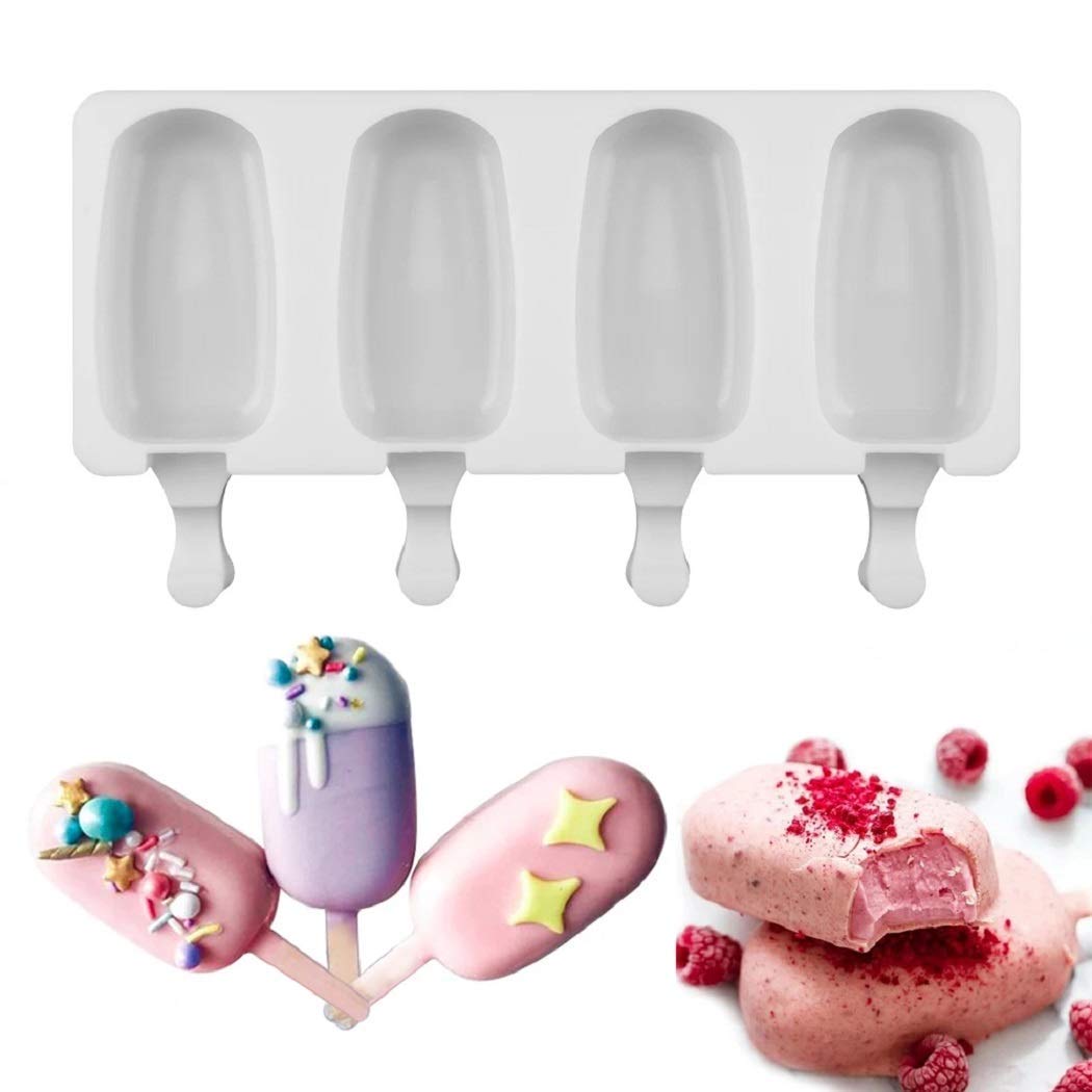 TERXA 4-Cavity Silicone Popsicle Mold with 50 Wooden Sticks - Reusable Ice Cream, Chocolate, Candy & Kulfi Molds for Homemade Treats - Perfect for Birthday Parties, Summer Snacks & DIY Desserts