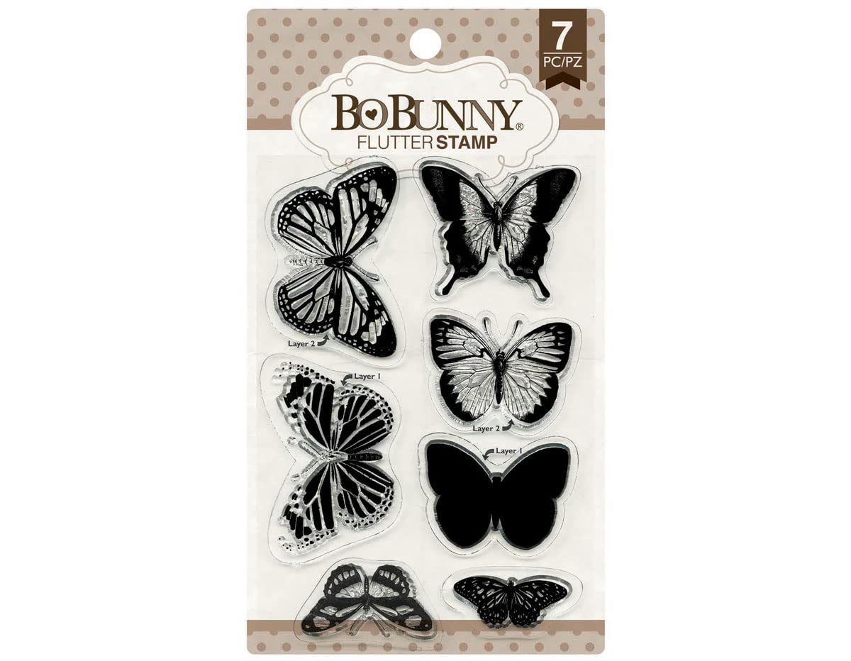 Bo Bunny Flutter Stamps - 4x6 Inch Multicolor Rubber Stamps for Scrapbooking, Card Making & DIY Crafts - Perfect for Journals, Invitations & Home Decor Projects