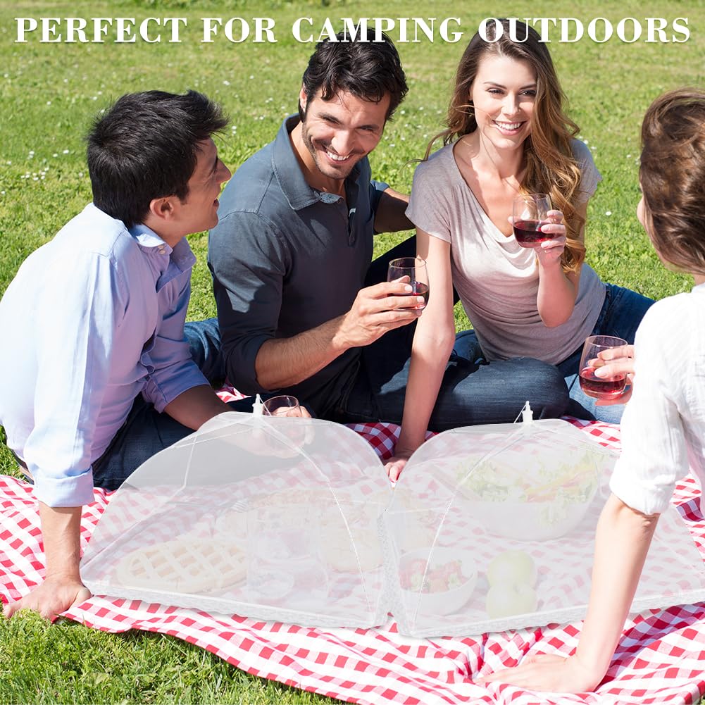 Onarway 14 Inch Pop Up Mesh Food Covers - 4 Pack Fine Fly Net for Fruit & Picnic - Collapsible Screen Umbrella Tent for Outdoor Dining, Camping & BBQ Parties - White