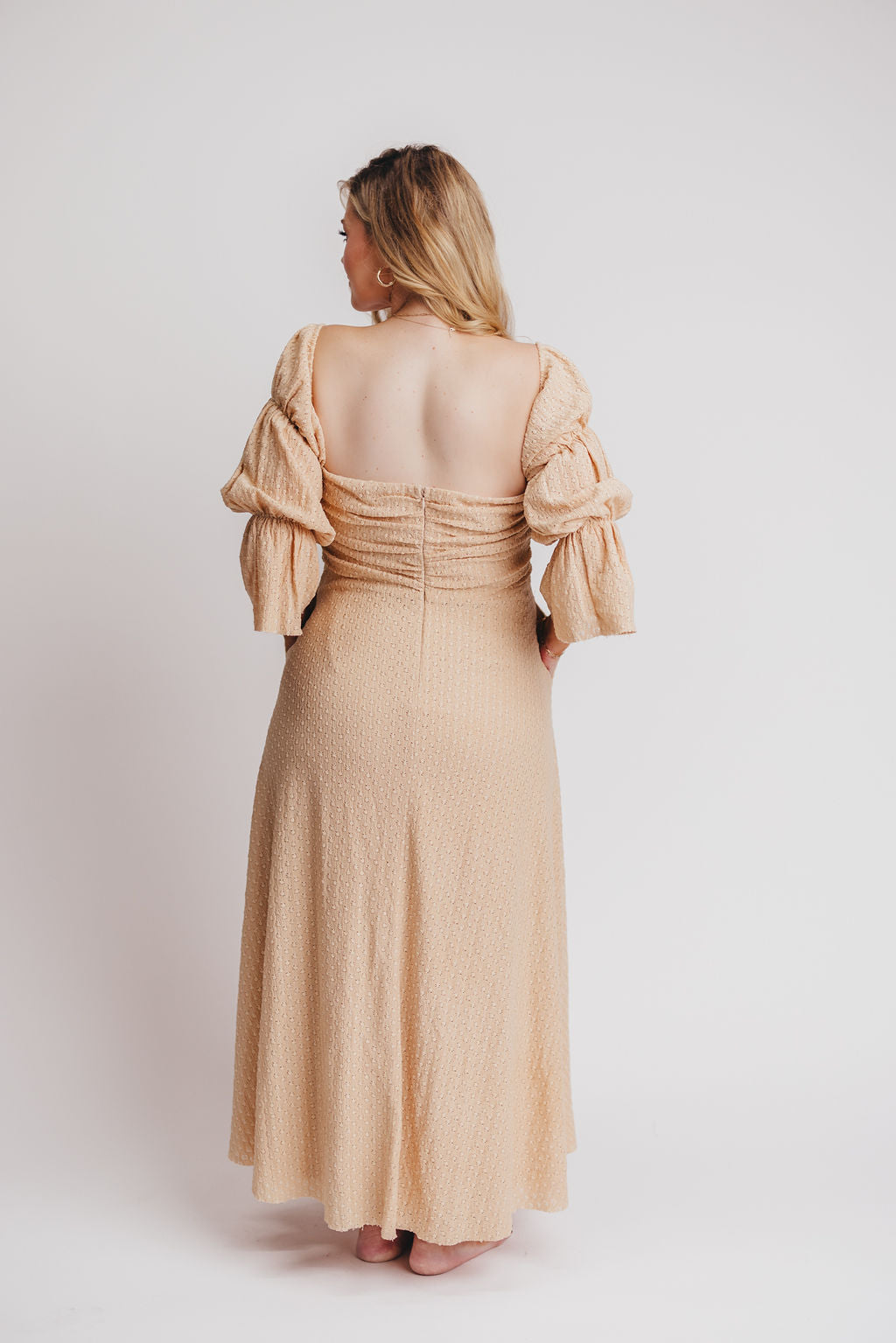Corrine Tiered Sleeve Maxi Dress with Pockets - Bump Friendly Maternity Dress in Beige | Perfect for Pregnancy, Nursing, and Special Occasions