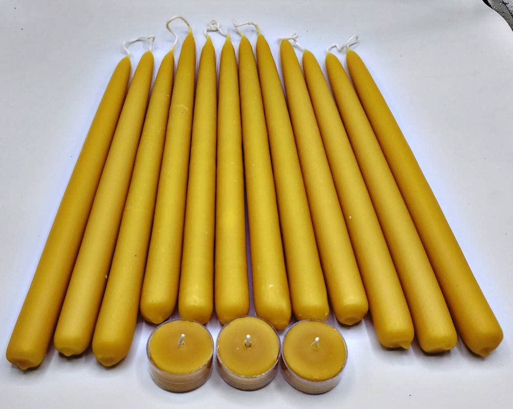 Premium Beeswax Hand-Dipped Taper Candles Set - 6 Pairs (12 Candles) 7/8