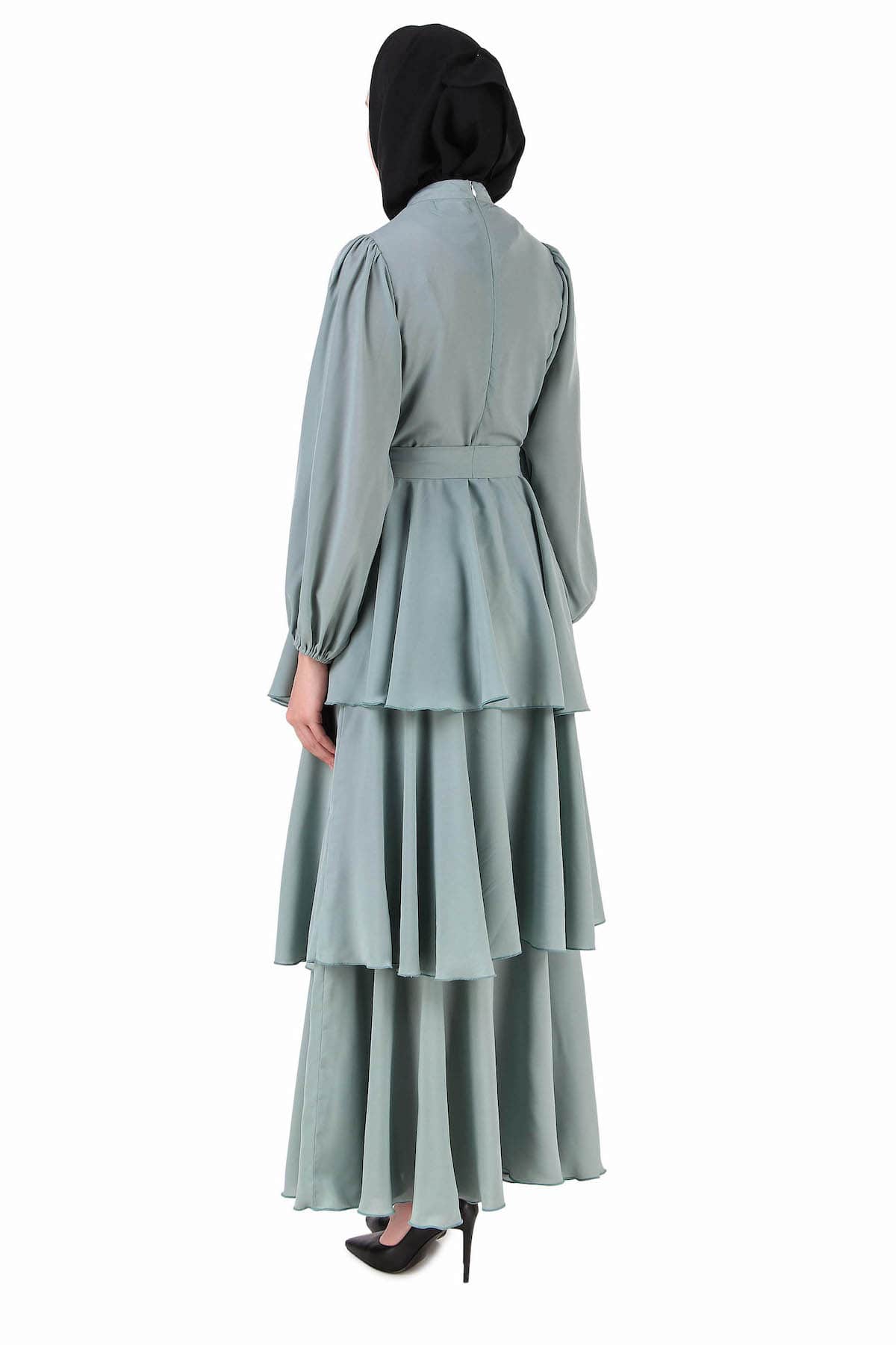 Elegant Sea Green Layered Abaya Dress - Modest Islamic Fashion for Women - Perfect for Prayer, Eid, and Special Occasions
