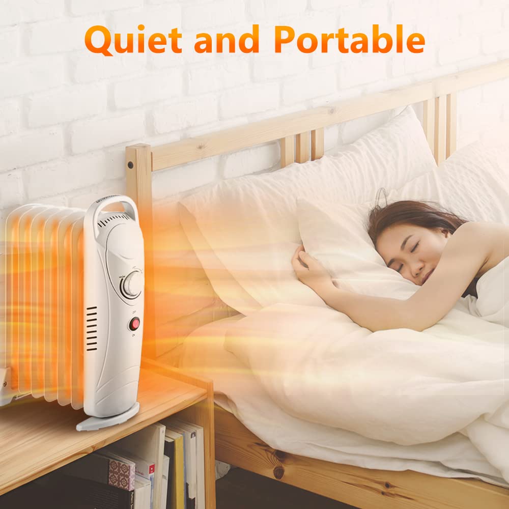 700W Oil Filled Radiator Heater with Thermostat - Portable Electric Space Heater with Overheat Protection - Quiet Indoor Heater for Home, Office, Bedroom & Living Room - Perfect for Winter Warmth & Energy Efficiency