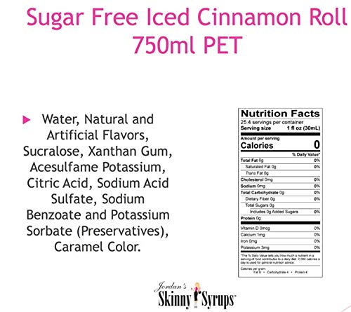 Sugar Free Dessert Syrup for Ice Cream & Coffee - Jordan's Skinny Syrup 750ml (2 Bottles, Iced Cinnamon Roll Flavor) | Perfect for Baking, Cocktails & Healthy Lifestyle