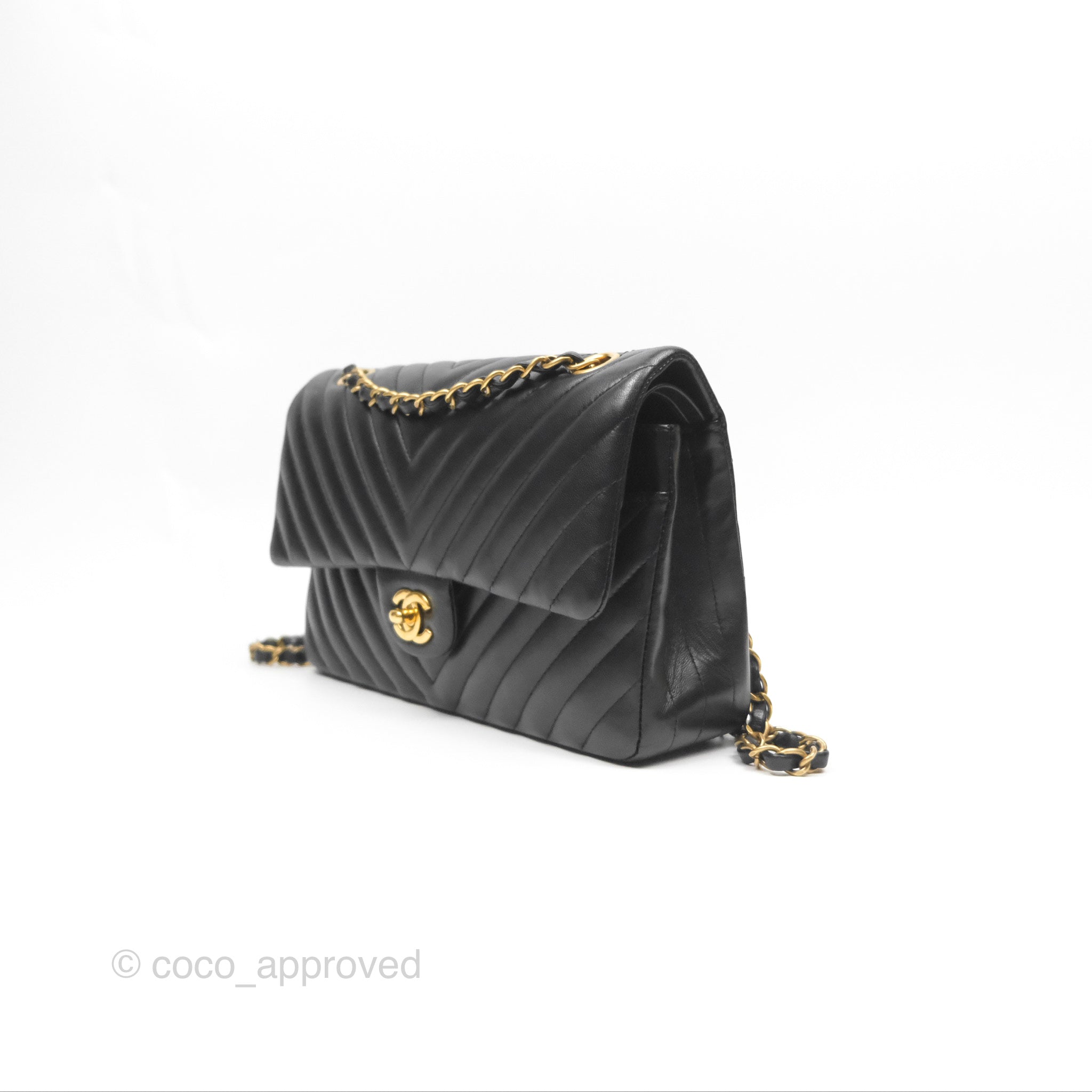 Chanel Classic M/L Medium Flap Chevron Black Lambskin Gold Hardware Bag - Luxury Designer Handbag for Women, Perfect for Evening Events & Special Occasions