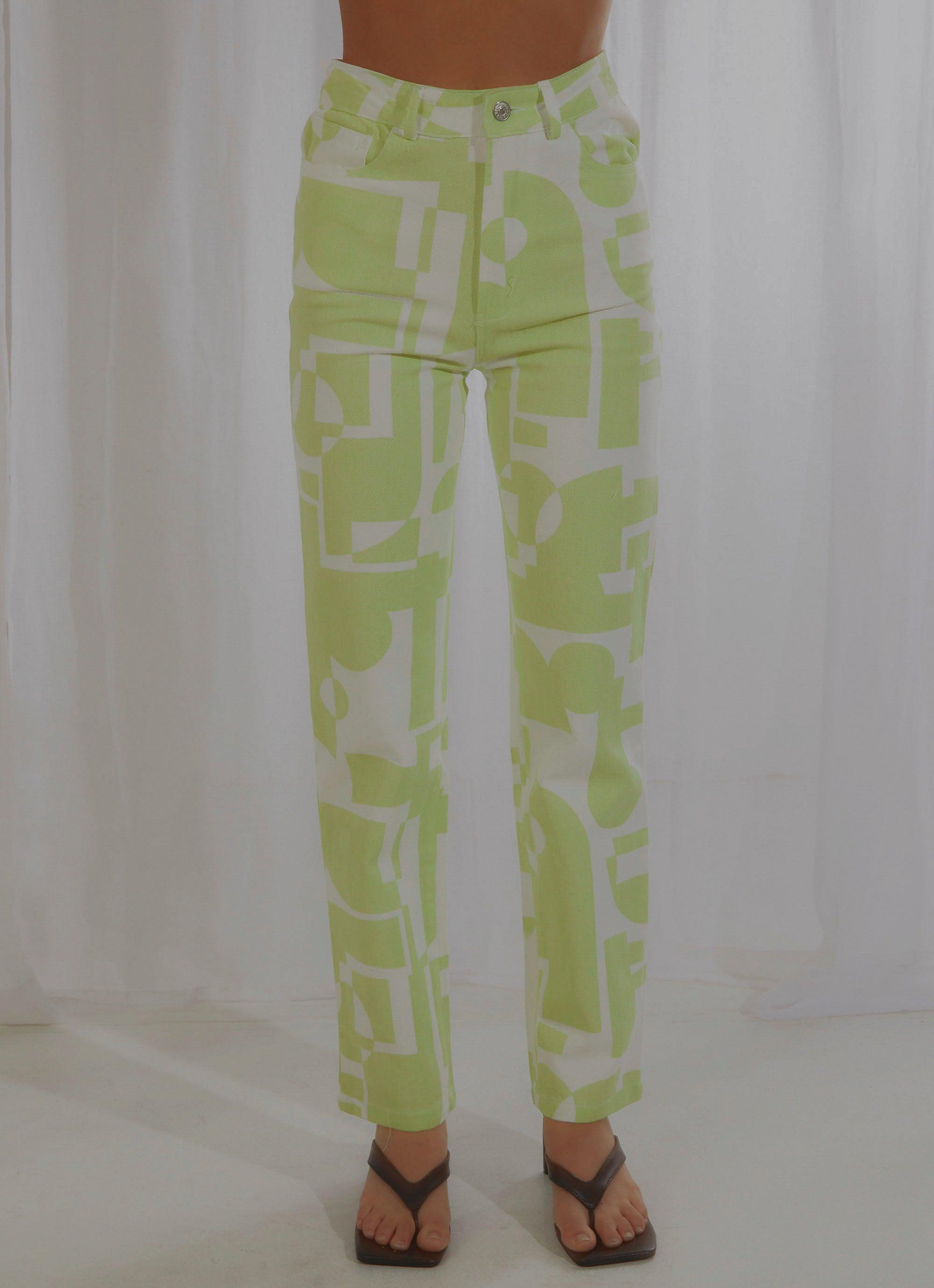 Electric Avenue Pants for Women - High Waisted Stretch Yoga Pants in Lime Green - Perfect for Workouts, Yoga, and Casual Wear