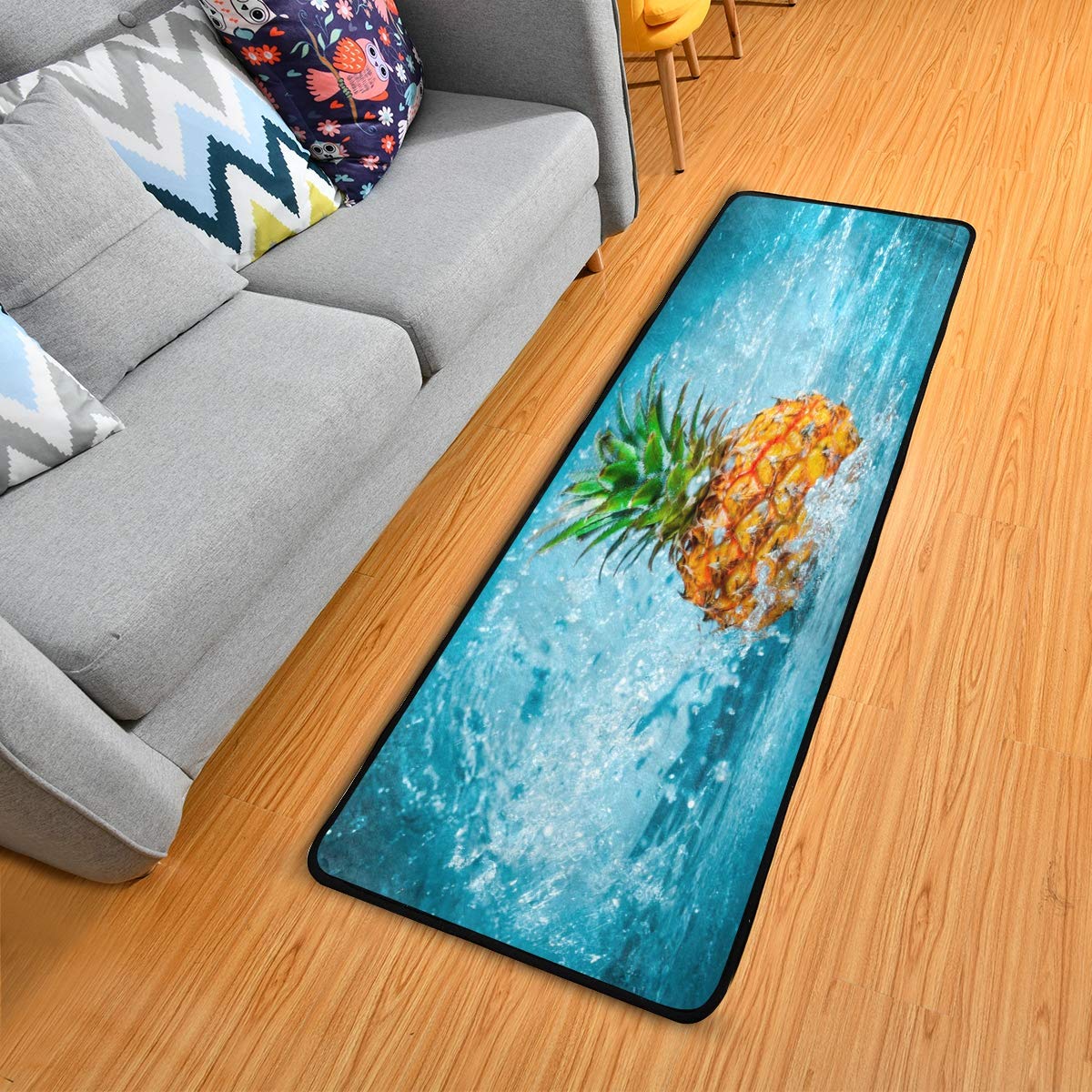 ALAZA Funny Pineapple Fruit Water Collection Area Mat - Non-Slip Absorbent Rug for Living Room, Bedroom, Kitchen - 2' x 6' - Perfect for Bathroom, Poolside, and Entryway Decor