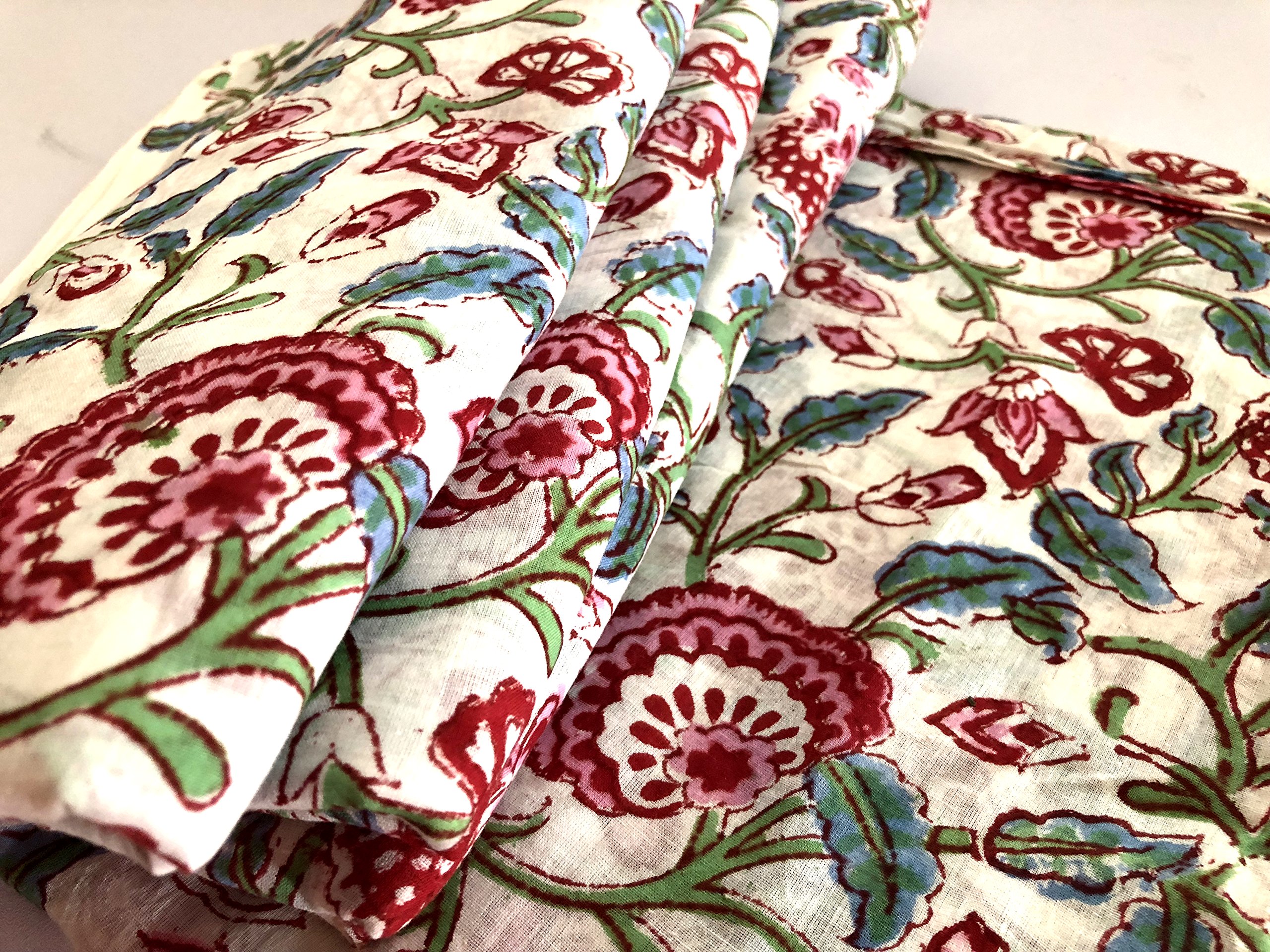 Printed Cotton Fabric by The Yard | Soft Indian Floral Print Fabric for Summer Dresses, Kurtis, Cushion Covers & Scarves | 100% Cotton Material for DIY Sewing & Home Decor (20 Yards) | Perfect for Boho Fashion, Home Textiles & Craft Projects