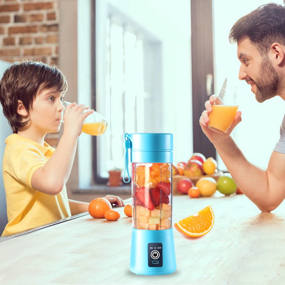 Portable USB Electric Blender Cup - 380ml Mini Blender for Smoothies, Juices & Shakes with 6 Blades | Perfect for Gym, Travel & Office (Blue)