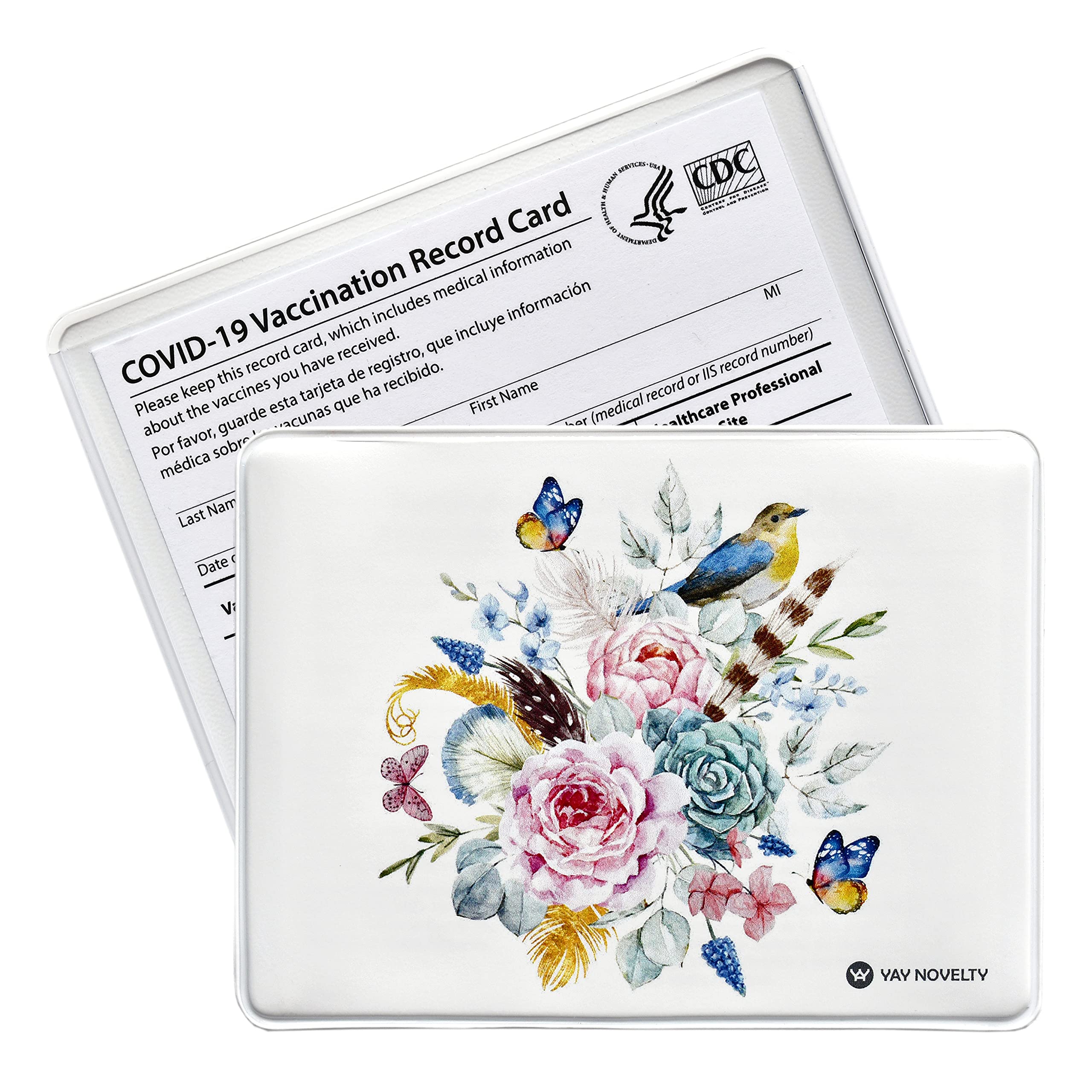 Vaccination Card Holder & Protector - Waterproof & Durable Vaccine Card Sleeve - USA Made ID Badge Holder with Floral Design - Perfect for Travel, Work & Daily Use
