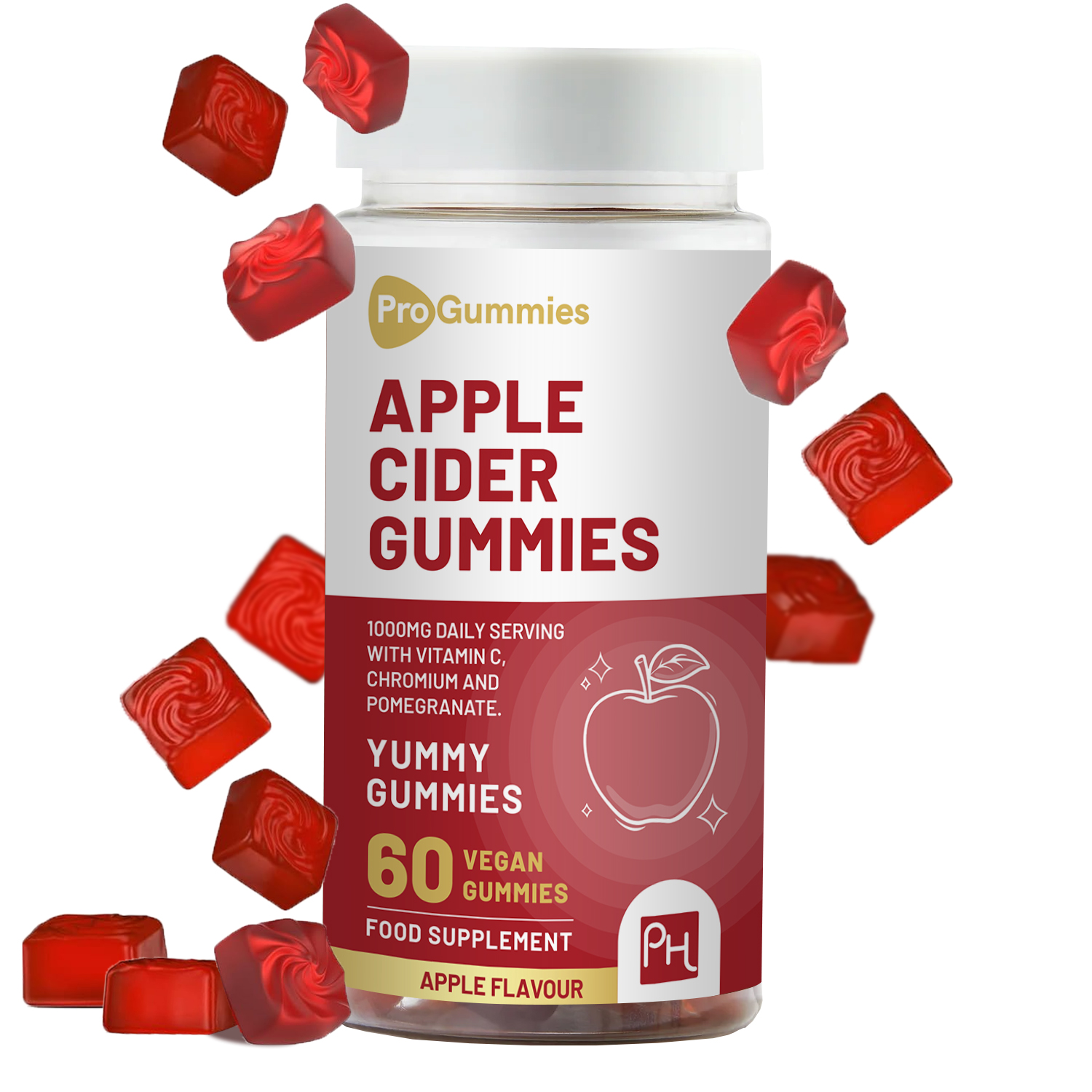 Organic Vegan Apple Cider Vinegar Gummies 1000mg with Vitamin C & Chromium - Natural ACV Supplement for Weight Loss, Digestion & Immunity - Non-GMO, Gluten-Free, Gelatin-Free Snacks - Great for Daily Wellness & Detox Routines