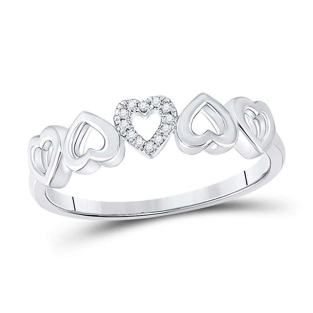 10K White Gold Women's Round Diamond Alternating Heart Band Ring 0.03 CTTW - Elegant Stackable Ring for Anniversary, Wedding, Valentine's Day Gift