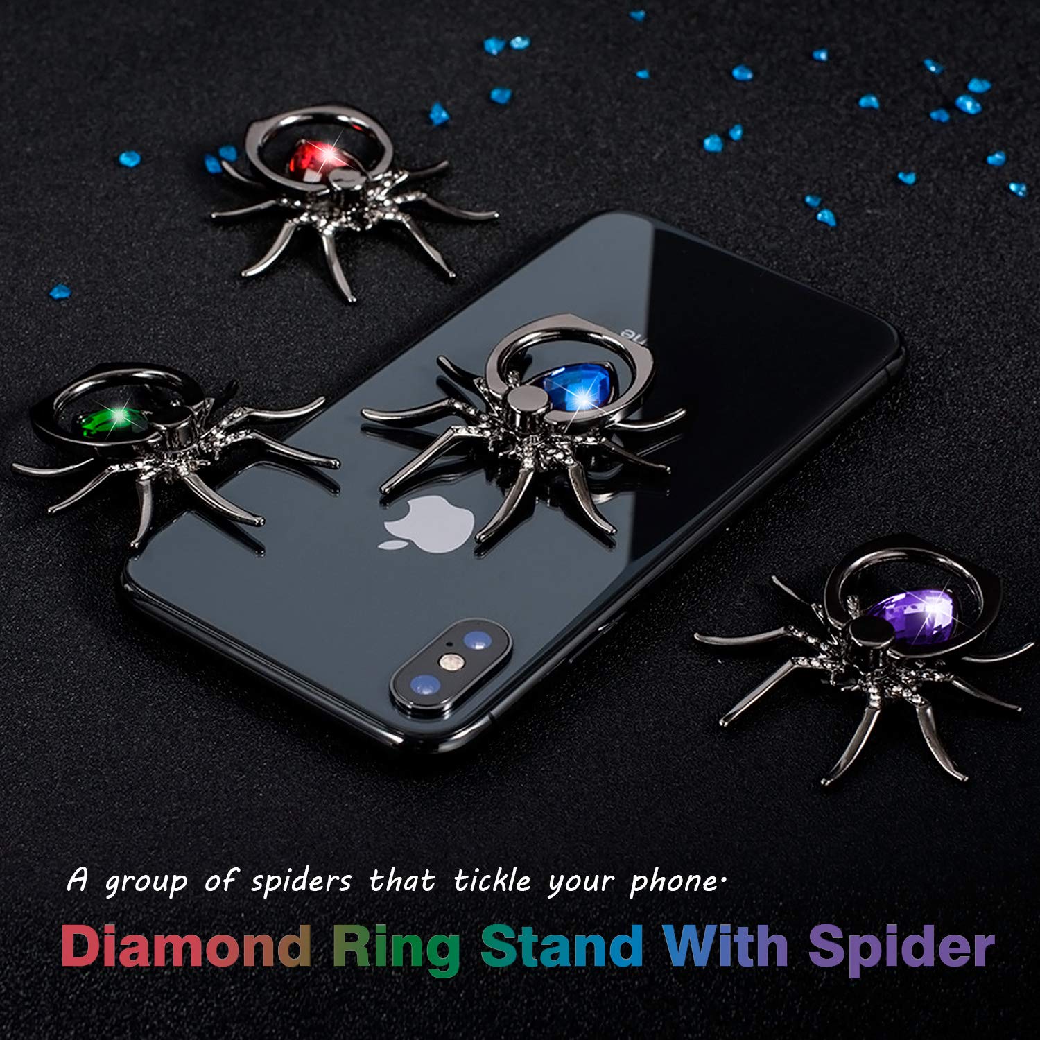 Allengel Spider Phone Ring Holder Stand - Animal Rhinestone Phone Grip & Kickstand for iPhone, Samsung, Google Pixel - Purple (Perfect for Selfies, Videos & Hands-Free Use)