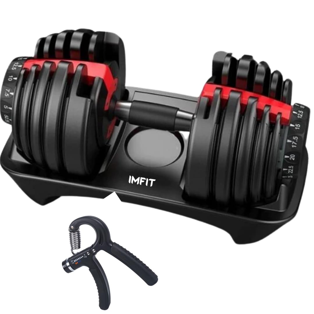 IMFit Adjustable Dumbbells 5-52.5lbs Set of 2 with Free Hand Grip - 15 Weight Settings, Space-Saving Design for Home Gym - Perfect for Strength Training, HIIT Workouts & Full-Body Exercises