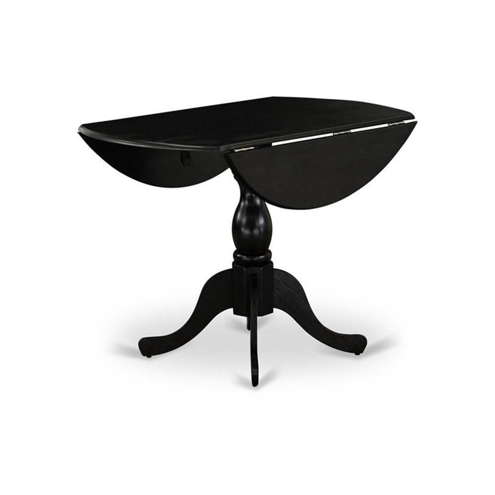 Modern 3-Piece Round Wooden Dining Table Set with Drop Leaf & 2 Linen Fabric Parsons Chairs - 42x42 Inch, Wirebrushed Black - Perfect for Small Spaces, Breakfast Nooks & Cozy Apartments