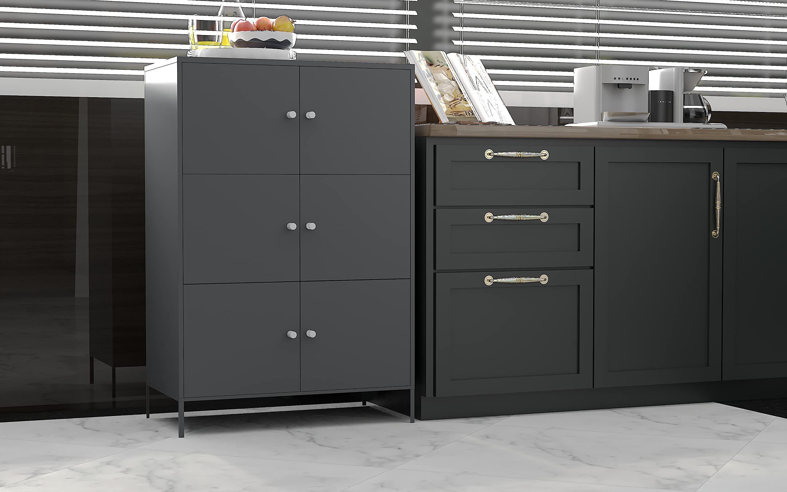 6-Door Metal Storage Cabinet with 3 Shelves - 25.6