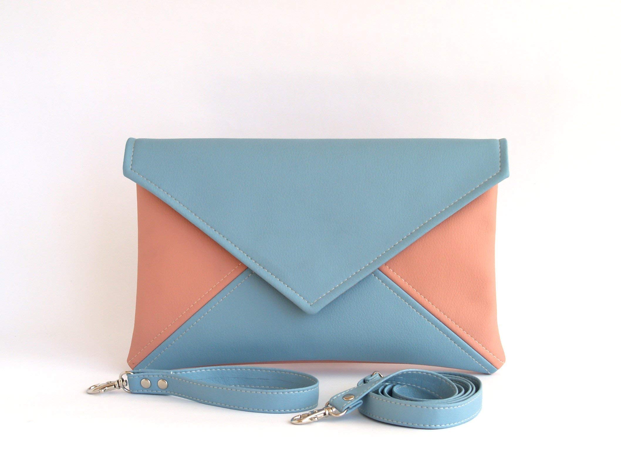 Vegan Leather Clutch Bag for Women - Elegant Pink & Sky Blue Small Crossbody Purse, Perfect Gift for Her, Bridesmaid, Bride | Ideal for Weddings, Parties, Date Nights & Special Occasions
