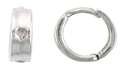925 Sterling Silver Huggie Hoop Earrings with Tiny Heart Charm - 3/8 Inch (9mm) - Perfect for Everyday Wear, Gifts & Special Occasions